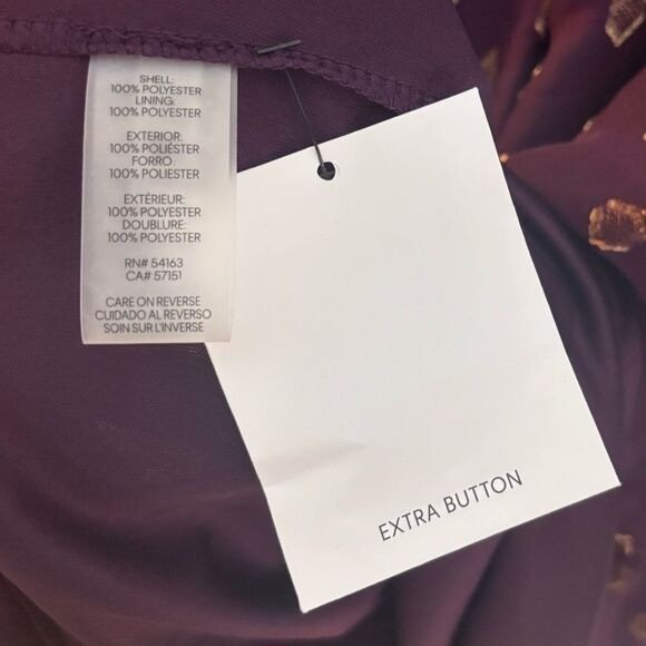 Calvin Klein Tie Cuff Long Sheer Balloon Sleeve Mini Dress Purple Gold Sz 6 NEW