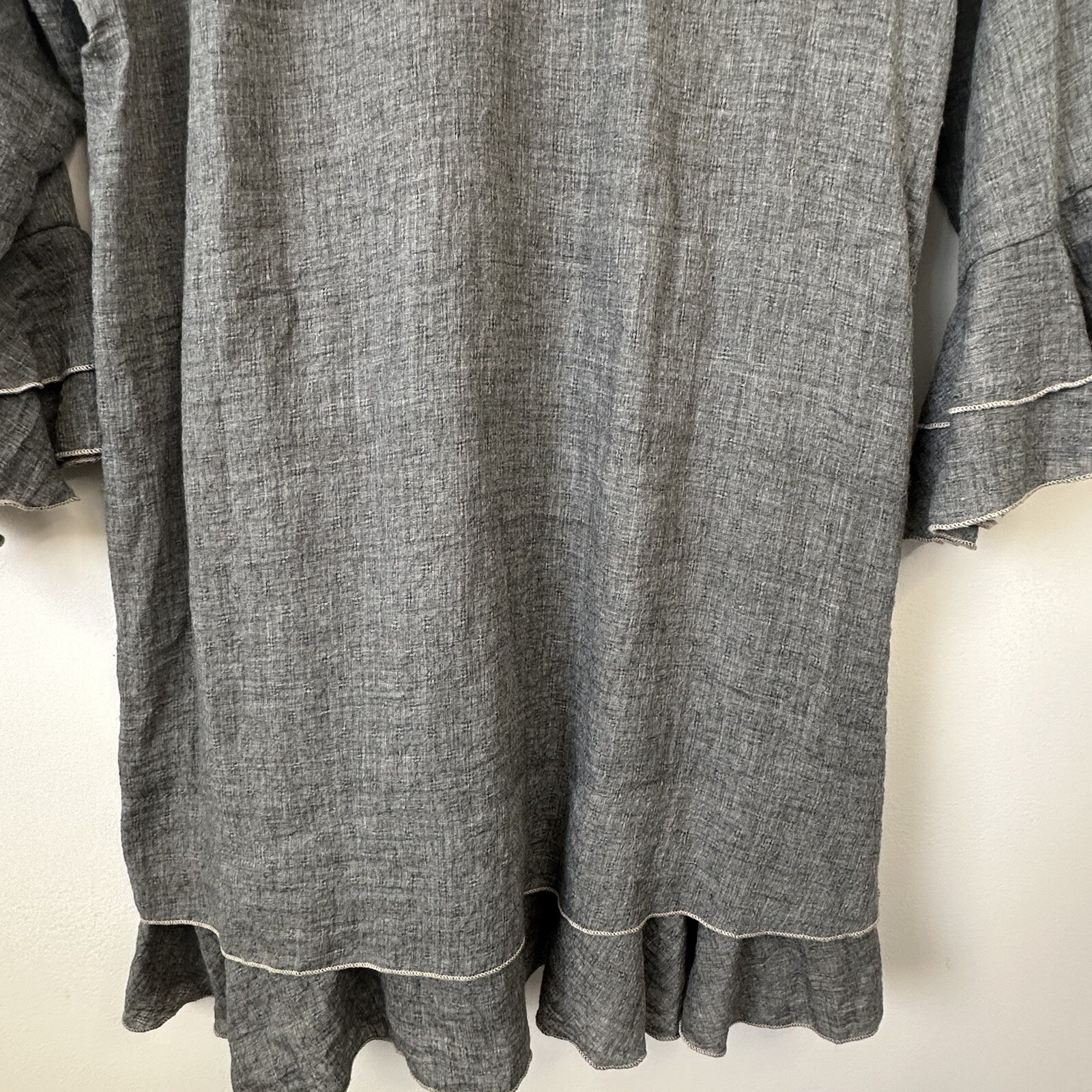 Indigo Soul Tunic Dress Gray Embroidered Boho Indie Knee Length Women Sz Medium