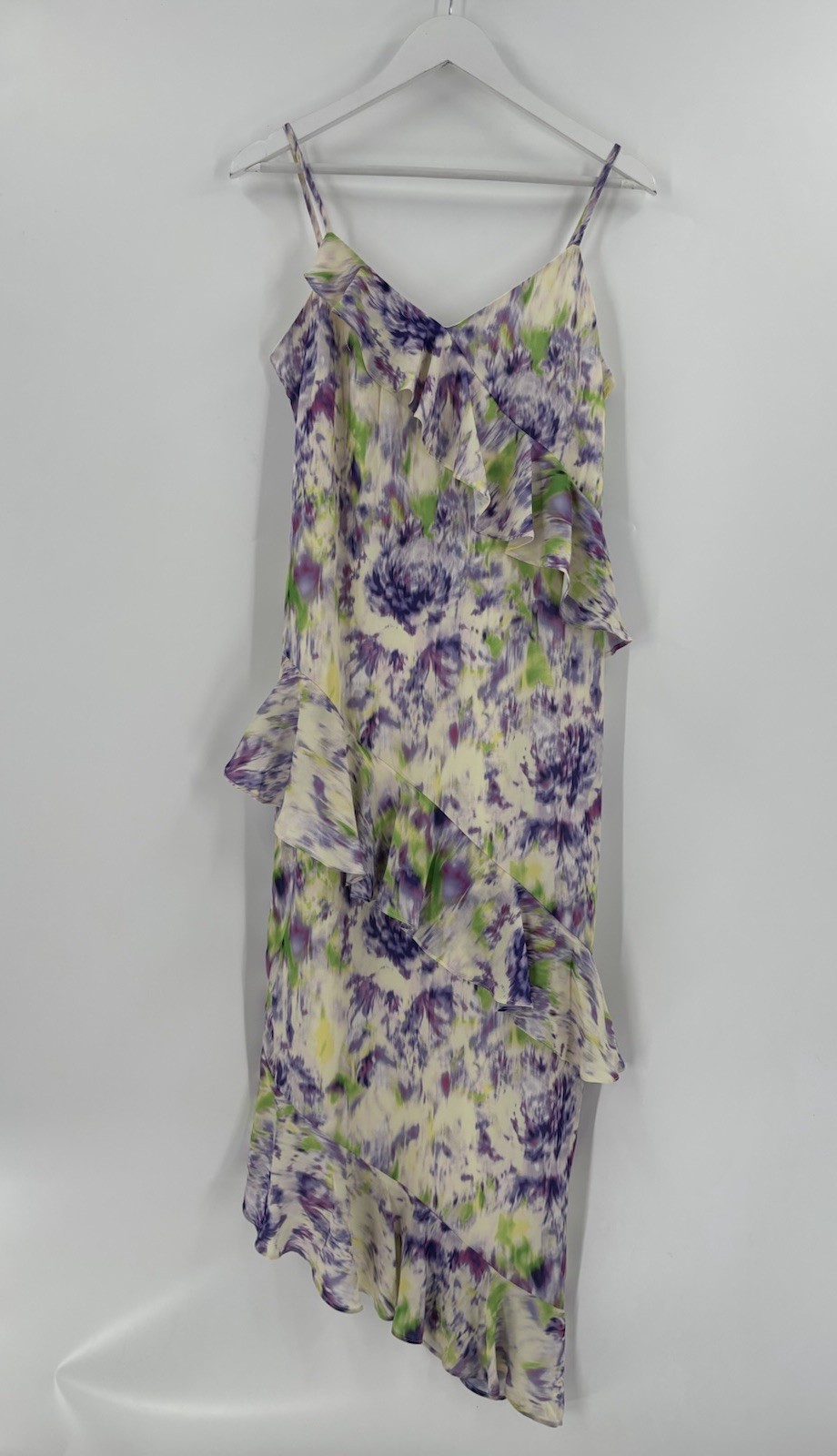 NWT Scoop Dress Womens 4/6 White Purple Green Asymmetrical Maxi Sleeveless 90s