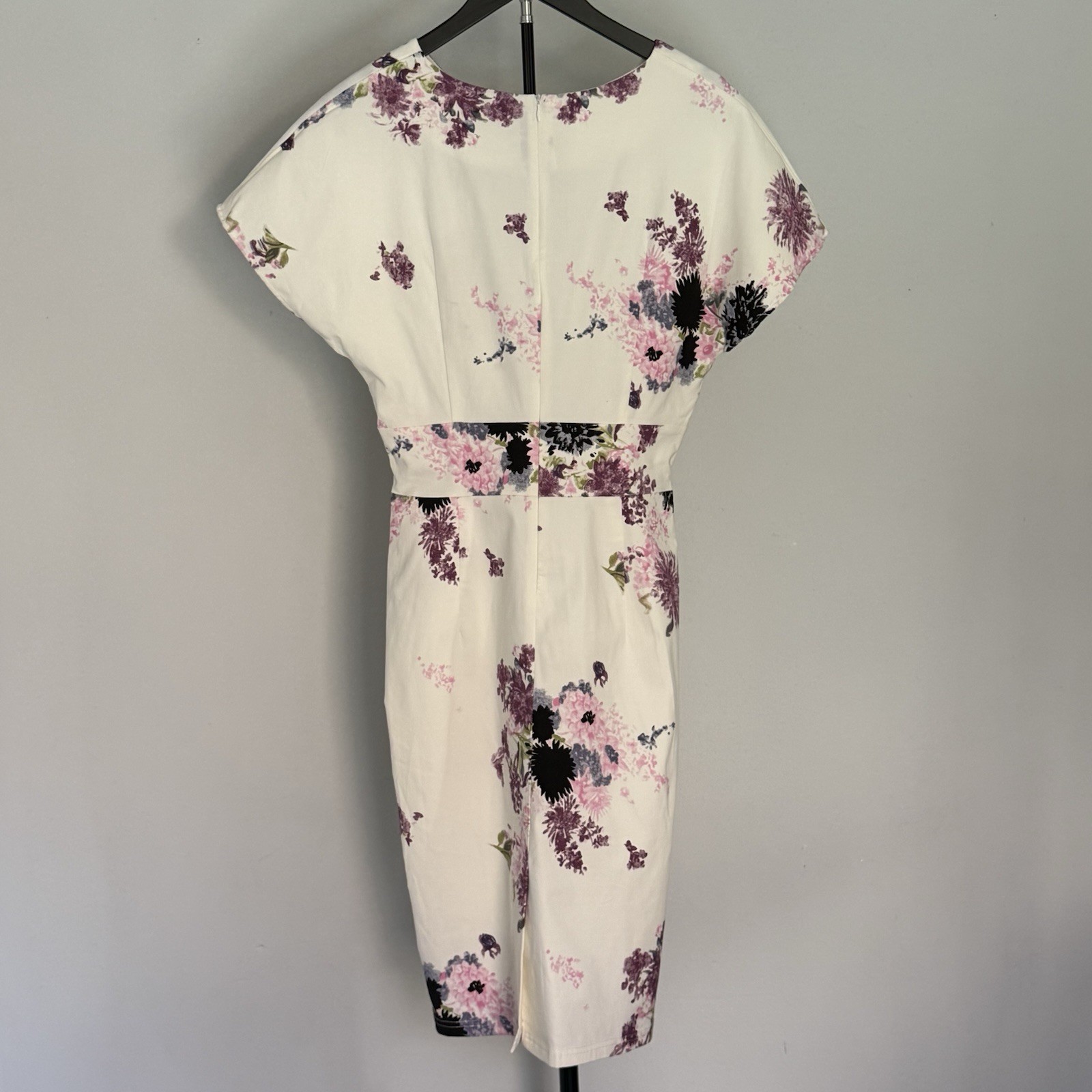 Gown Town Floral Sheath Knee Length Dress White Purple Floral Short Sleeve Large