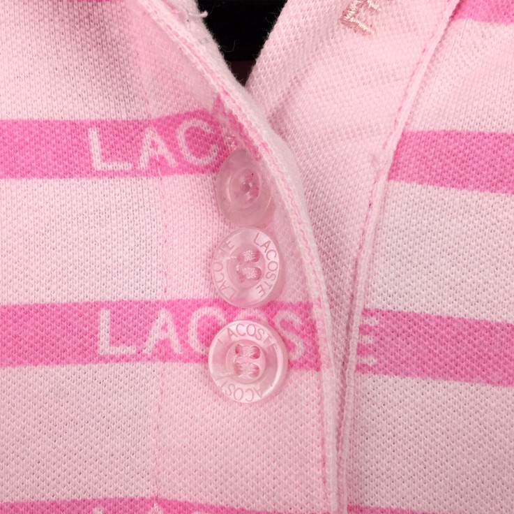 Lacoste Womens Sz 38 (32in Bust) Pink Striped Cotton Barbiecore Piqué Polo Dress
