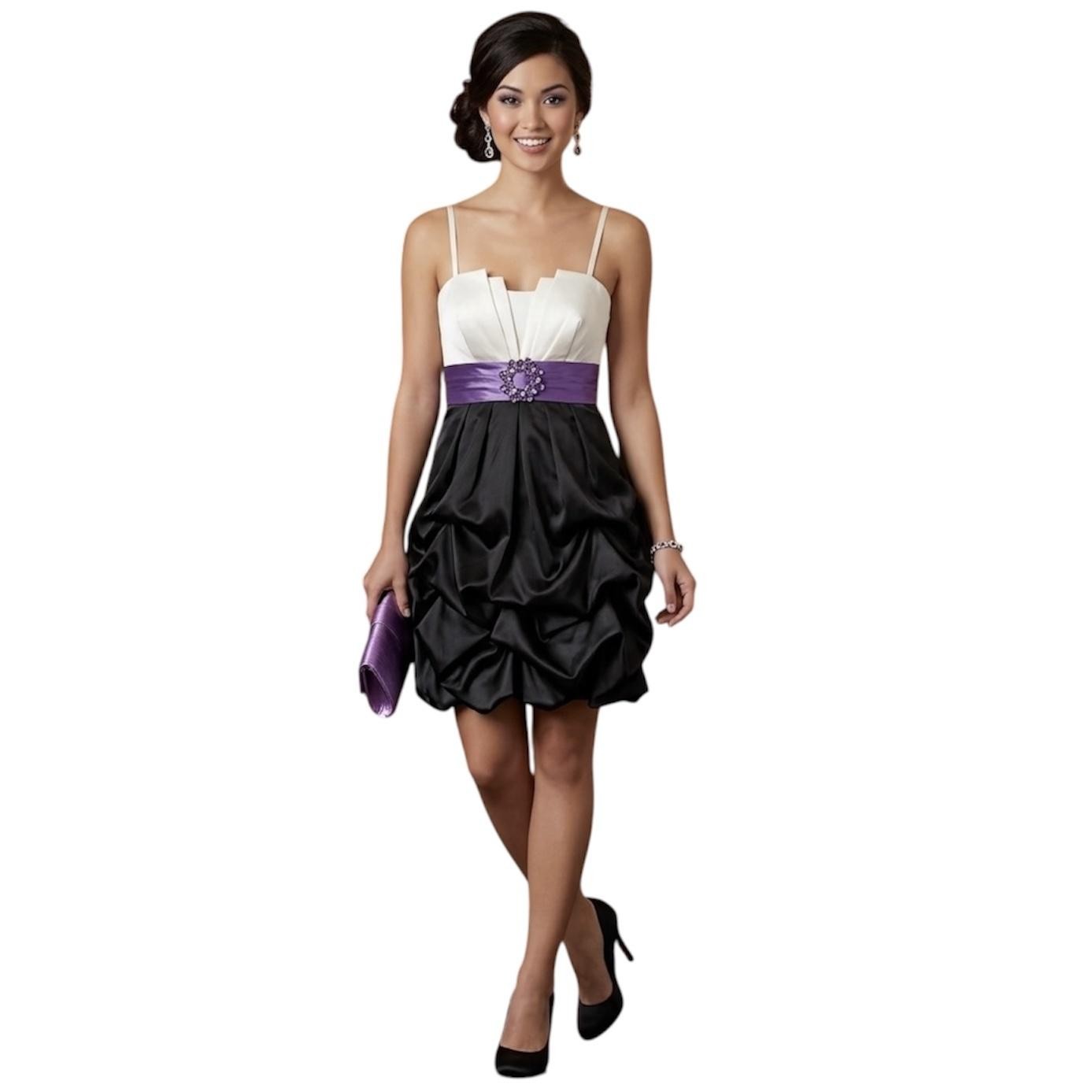 Iz Byer Dress Juniors 7 Black White Purple Satin Bubble Hem Rhinestone Party
