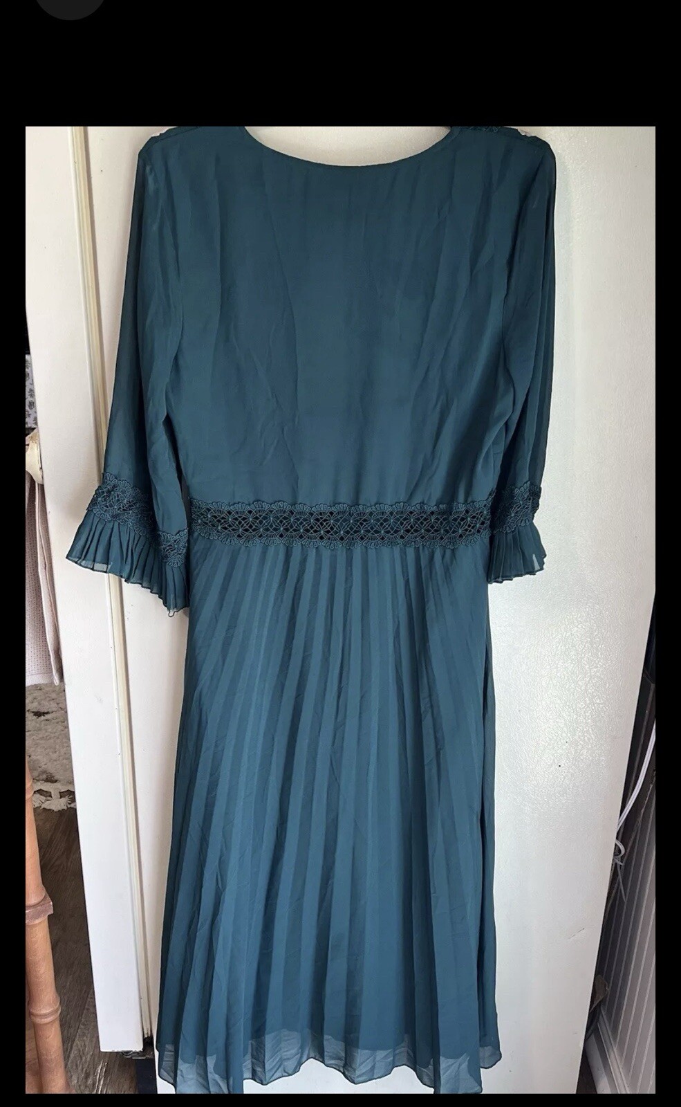 Asos Design Curve Lace Insert Pleated Midi Dress Size 10 Embroidered Floral