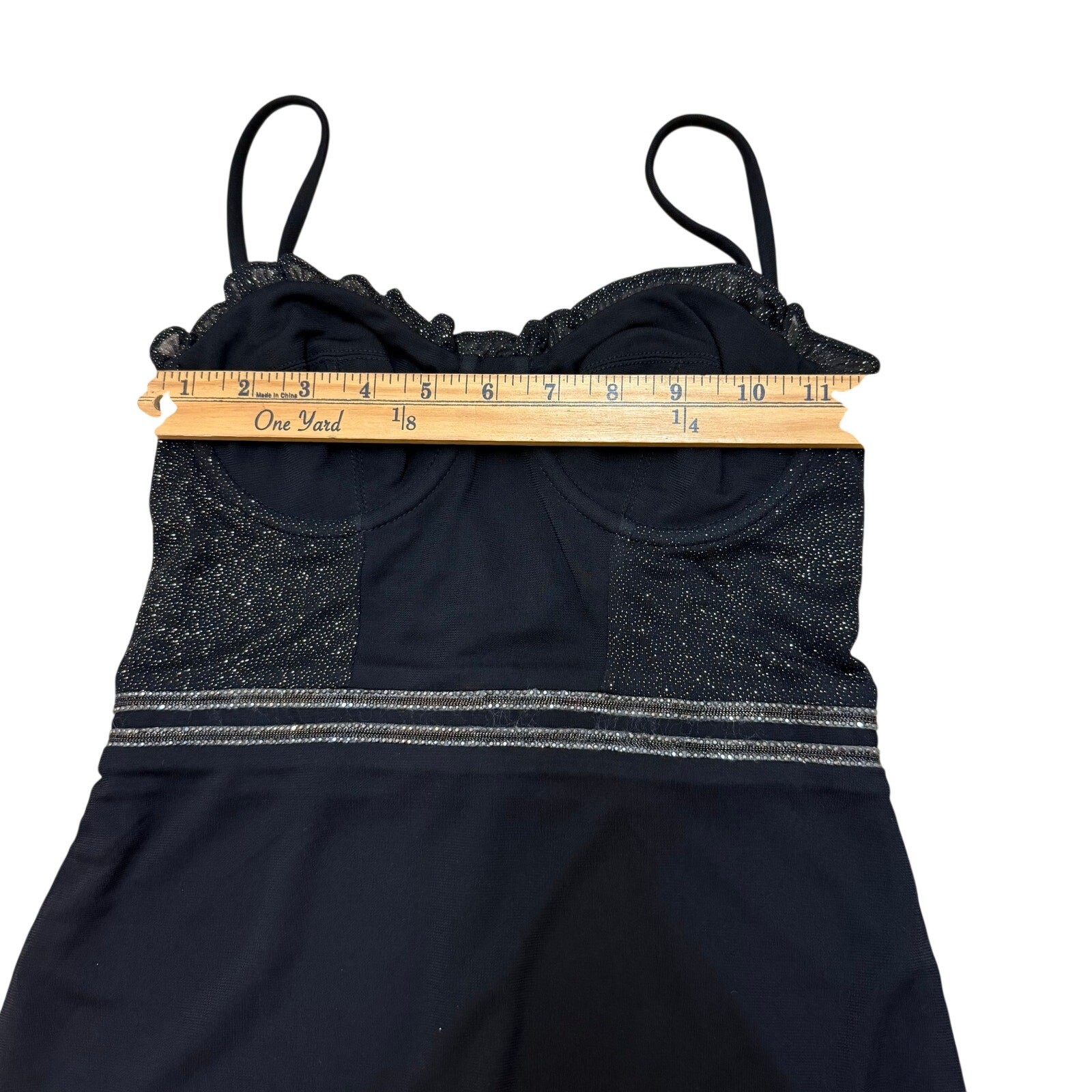 Hours Black Mini Dress Lace Trim Bodycon Sparkle Spaghetti Strap Party Dress