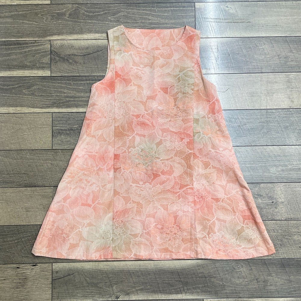 Peach Color Silk Kimono Remake Sleeveless Dress Round Neck A-line Dress