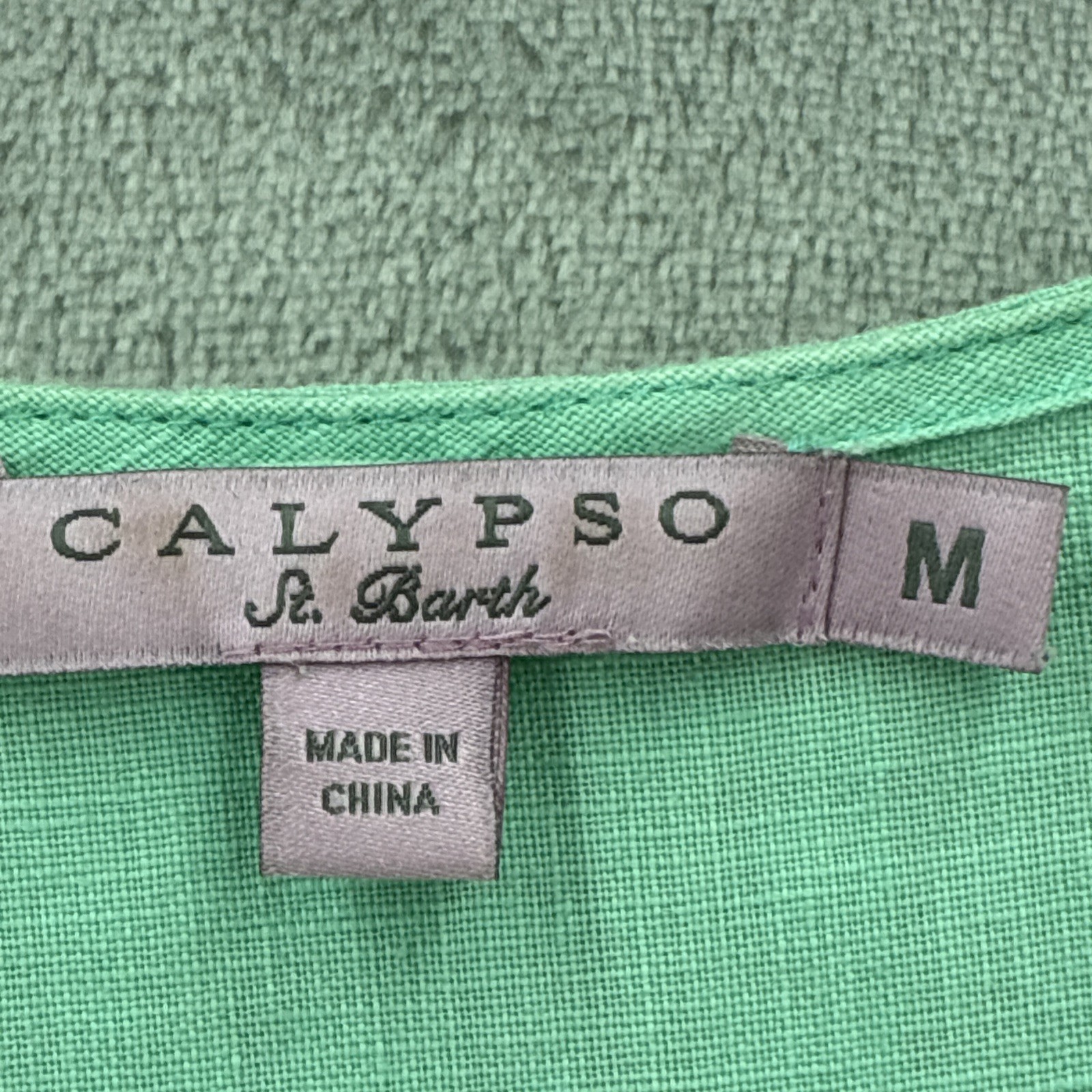 Calypso St Barth Dress 100% Linen Mint Green Pom-Pom Fringe Trim Minimalistic