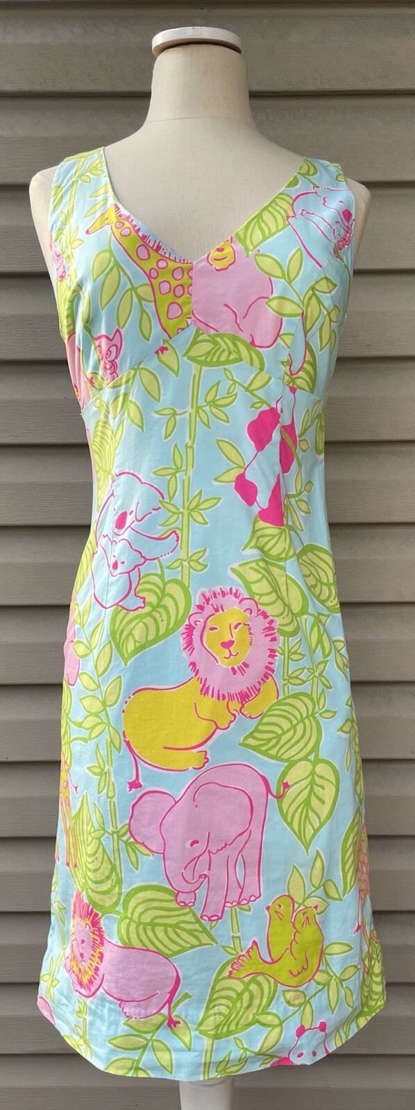 Lilly Pulitzer Cotton Dress Women’s size 4-6 Blue Green Pink Jungle Animal Print