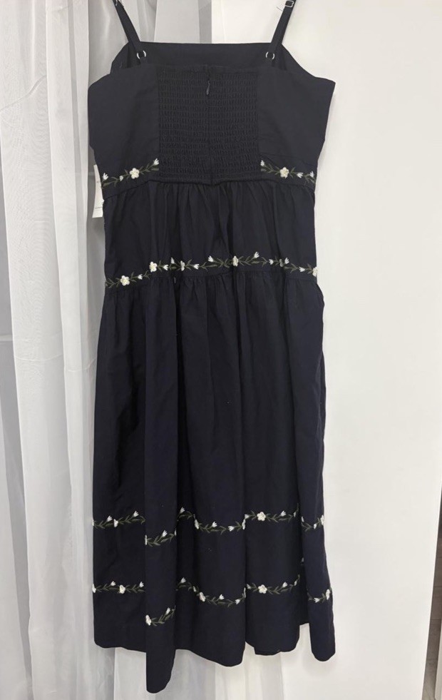 Free Assembly Black Floral Embroidered Smocked Maxi Dress Spaghetti Strap S
