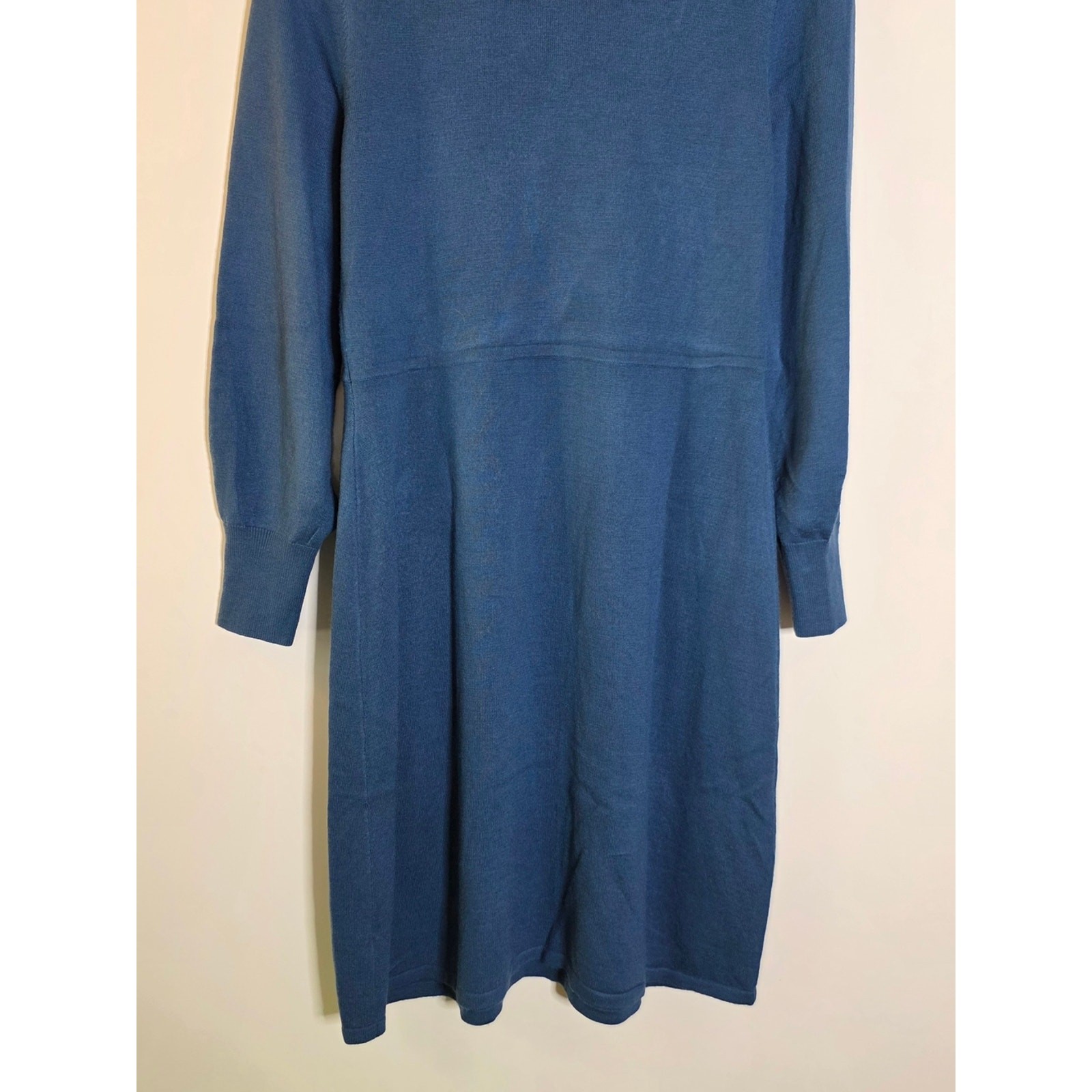 Talbots Teal Blue 100% Merino Wool Ruffle Neck Merino Wool Crew Sweater Dress
