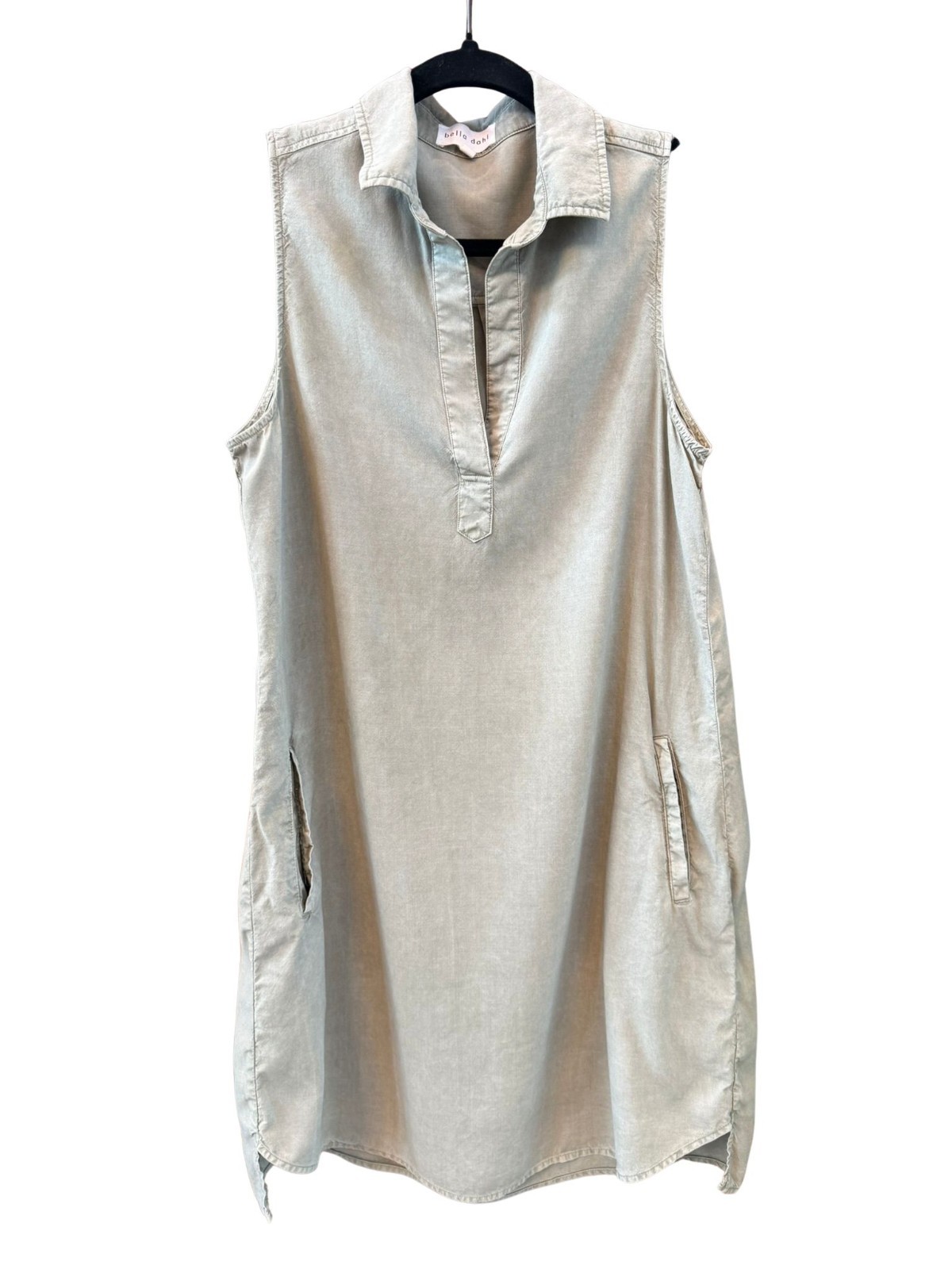 Bella Dahl 100% Tencel Lyocell Sleeveless Shirt Dress XS Taupe Pocket Midi
