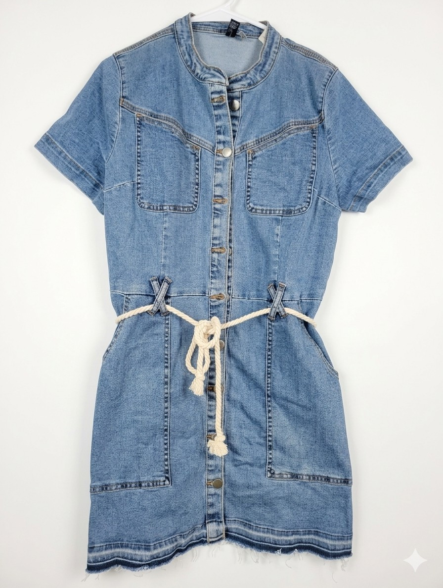 KUT from the Kloth womens denim shirt dress size L in blue with rope belt