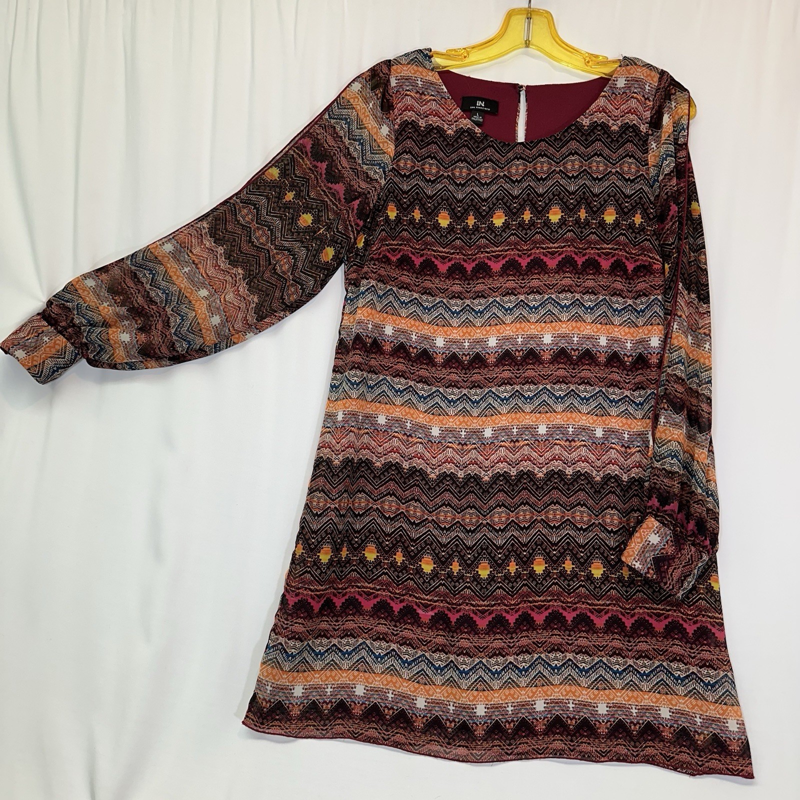 IN San Francisco Women’s Dress Size L Sheer Lined Slit Statement Sleeves