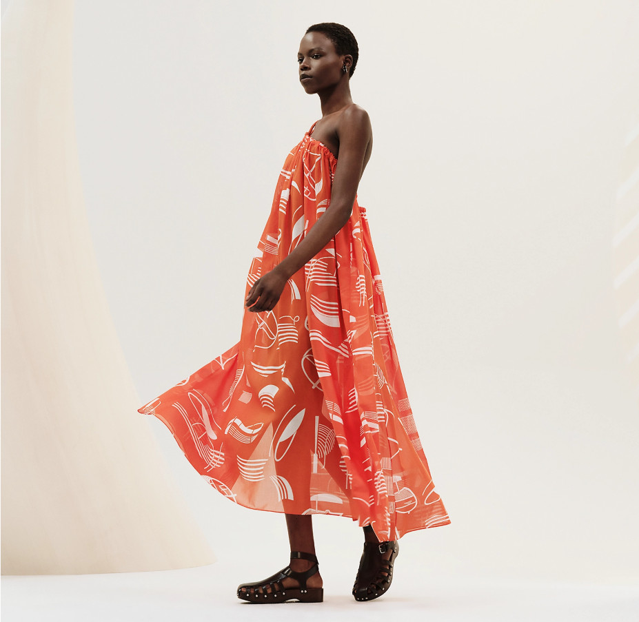 Hermès “Thalassa Tattoo” Beach Dress. BNWT, Authentic, Color-Orange/White
