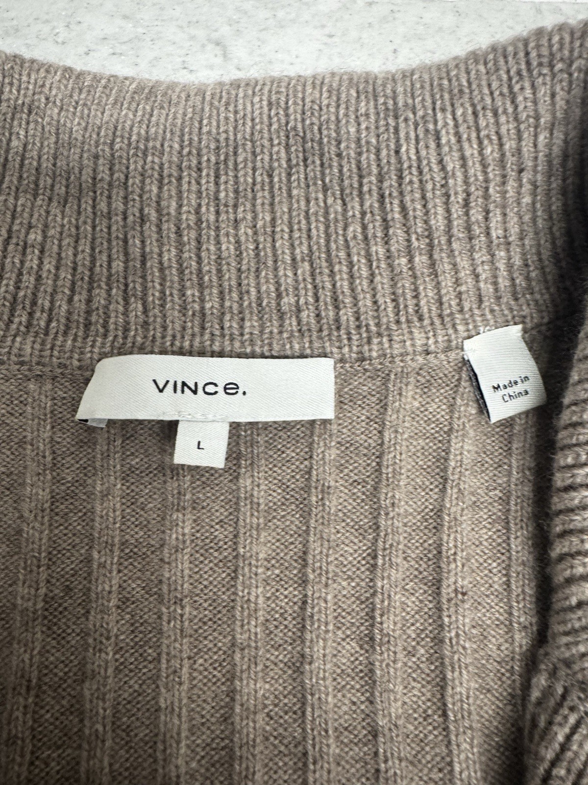 Vince Cashmere Wool Collared Ribbed Sweater Dress Polo Knit Brown Mocha Tan L