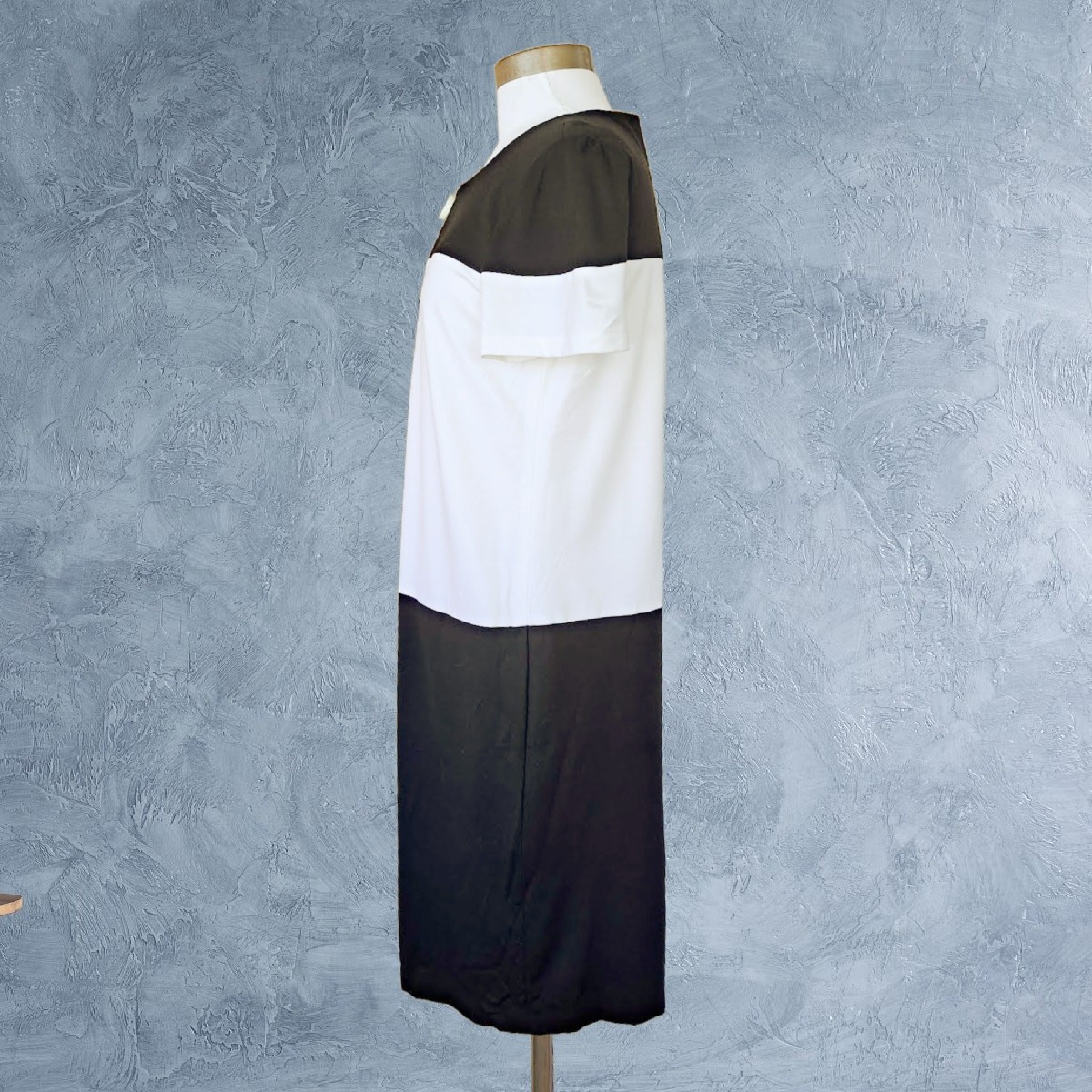 LAFAYETTE 148 Black White Colorblock Jersey Short Sleeve Shift Dress Size Medium