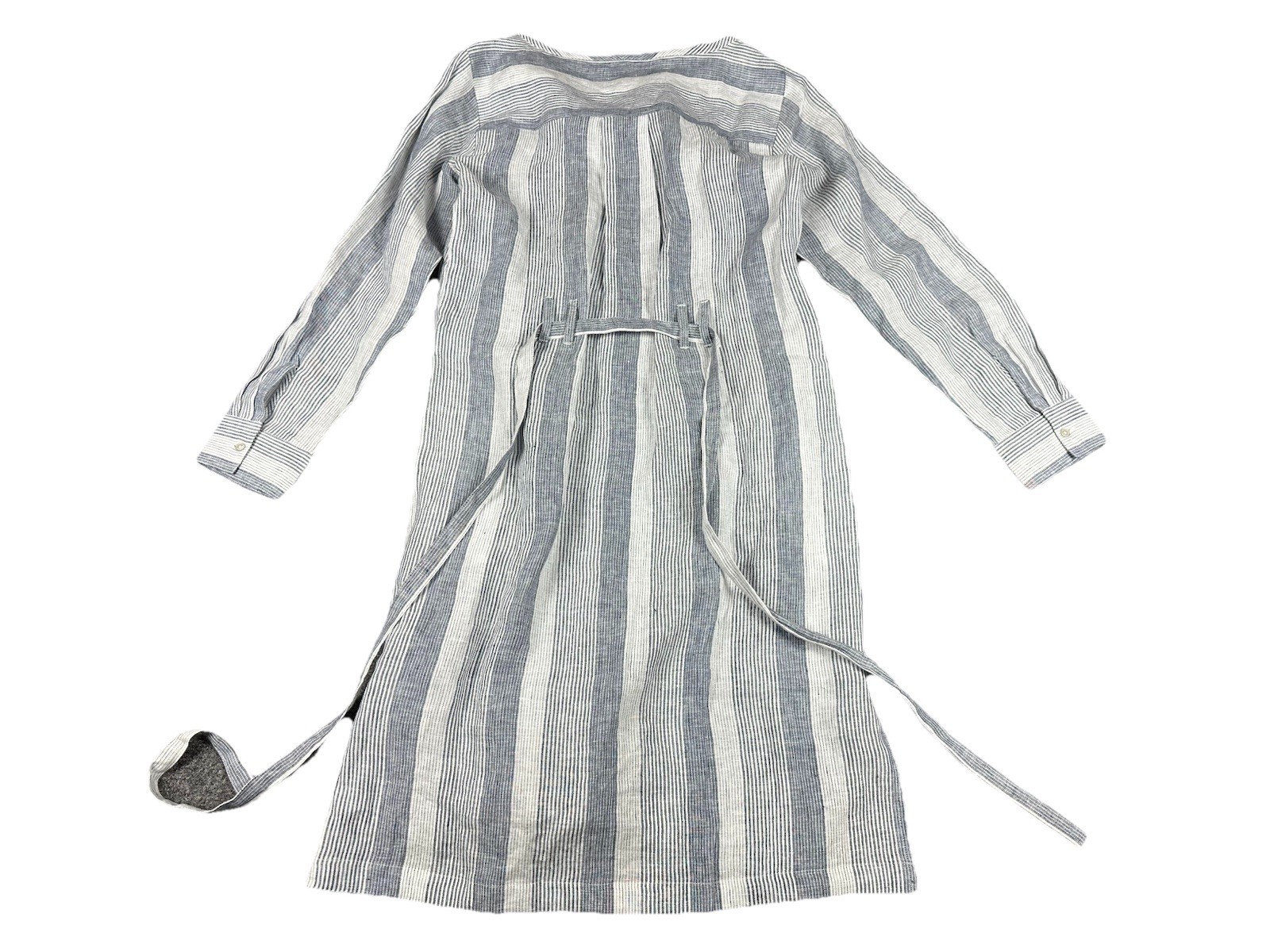 Haven Well Within 100% Linen Hidden Button Front Dress Small Striped Waist Tie