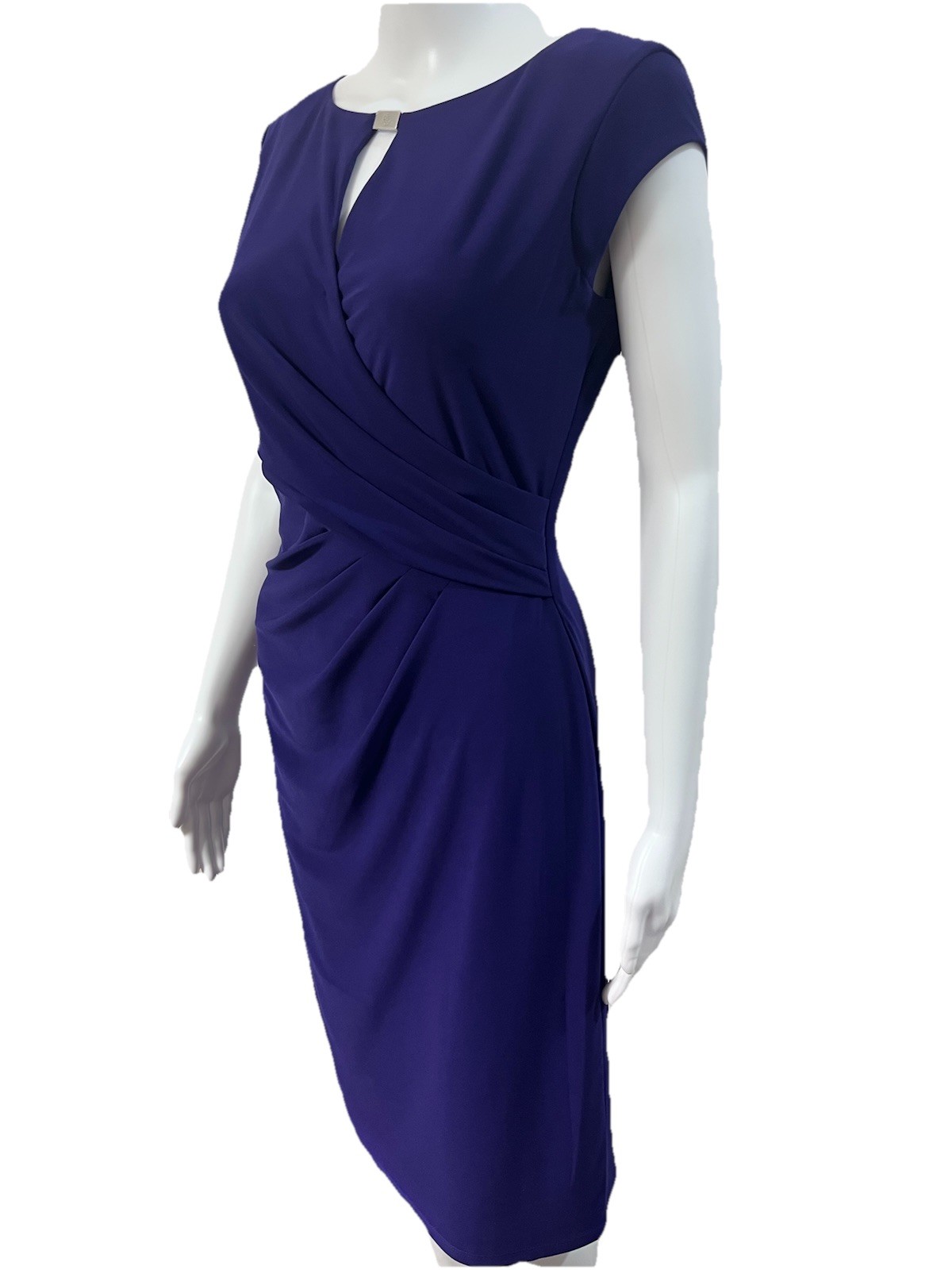 Lauren Ralph Lauren Size 4 Purple Ruched Stretch Dress Faux Wrap Career Church