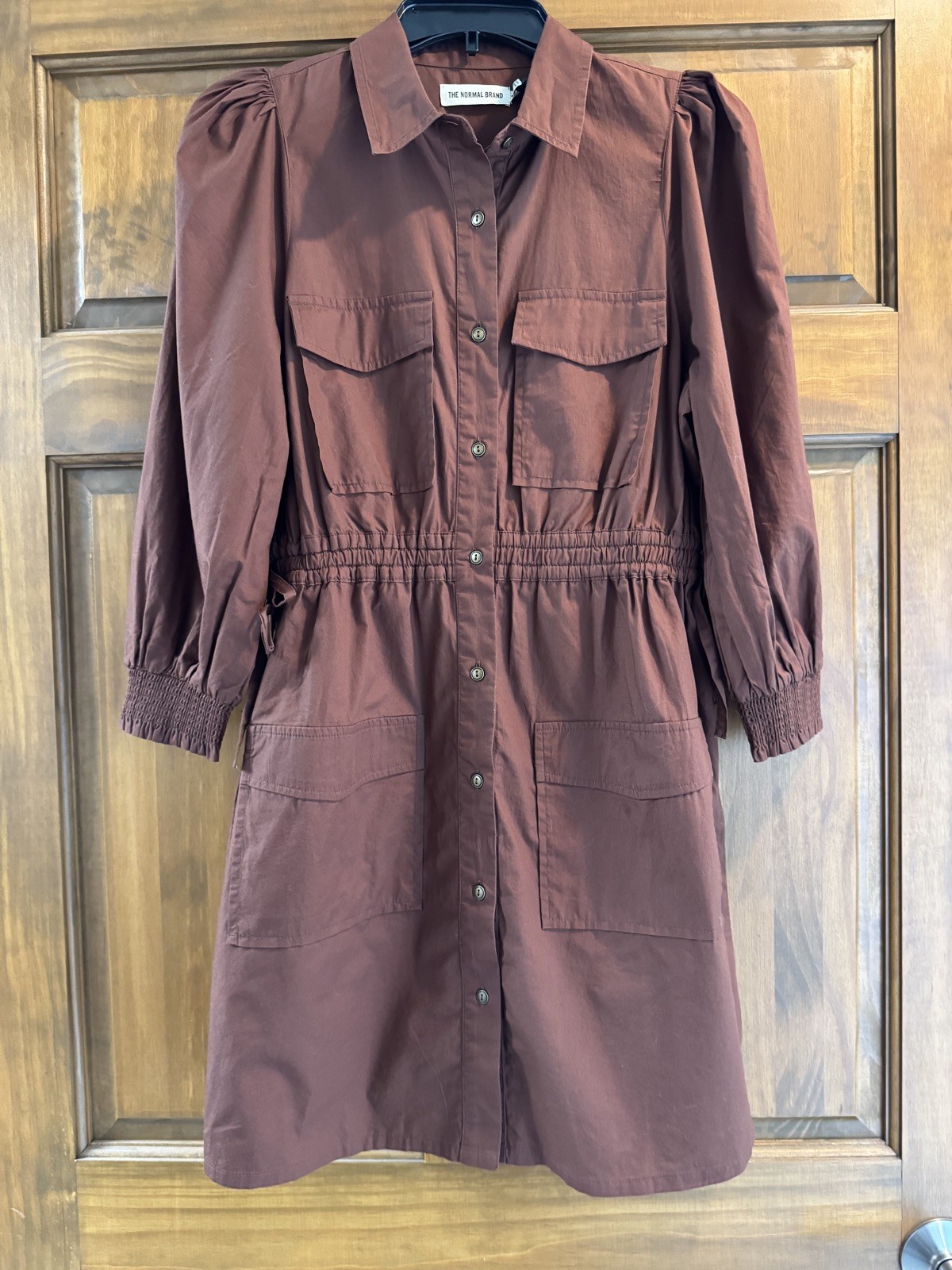 The Normal brand Avery Utility Dress in Espresso Small Button Down Collared NWT