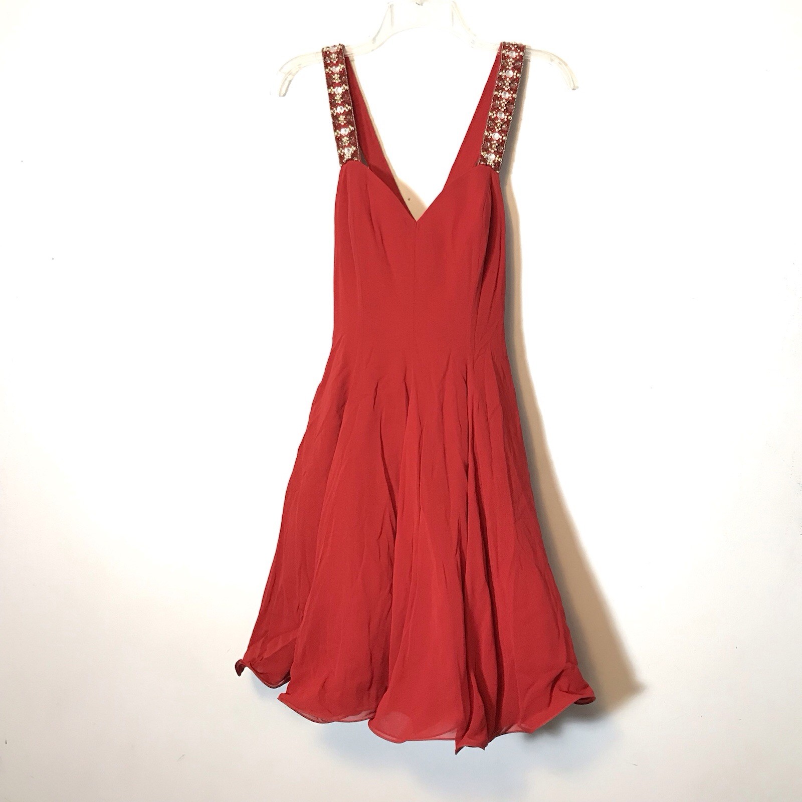 Vintage 100% Silk Cherry Red Pinup Embellished Strap Bubble Dress Rockabilly 6
