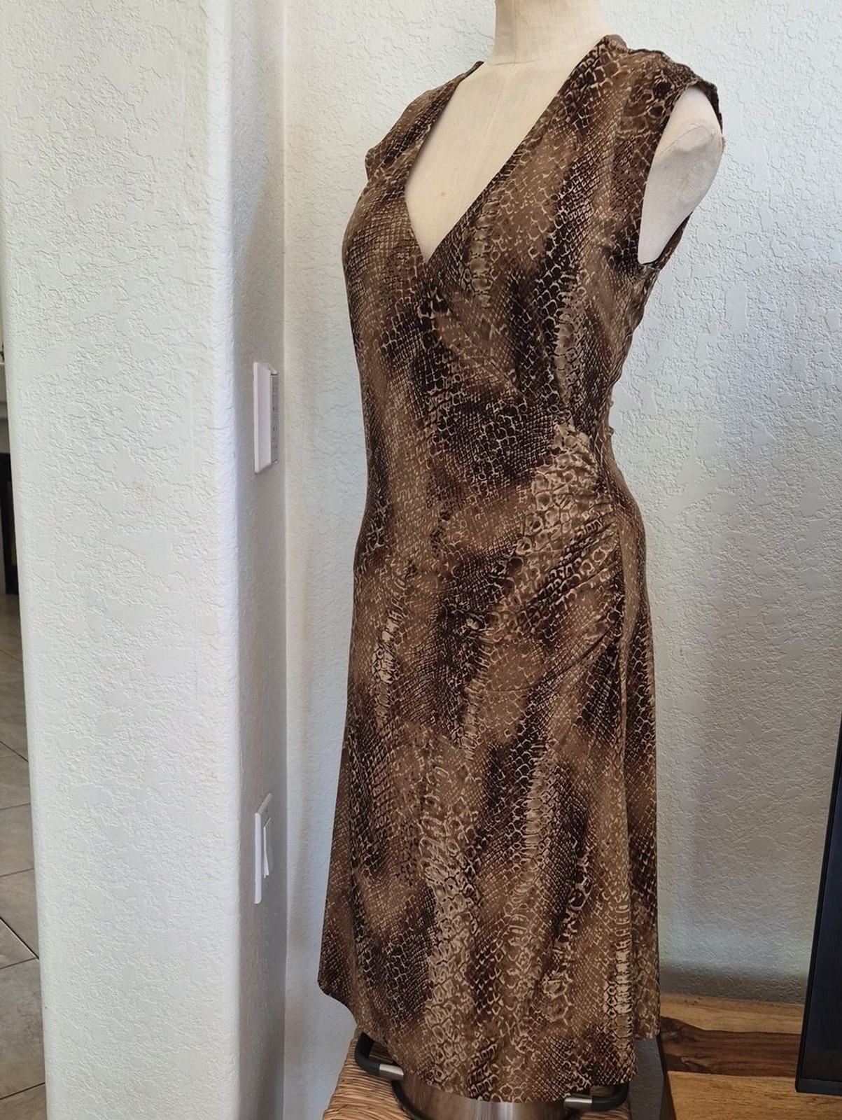 Lauren Ralph Lauren Wrap Top, Side Gathered, Snake Print, Stretch Dress Sz Large