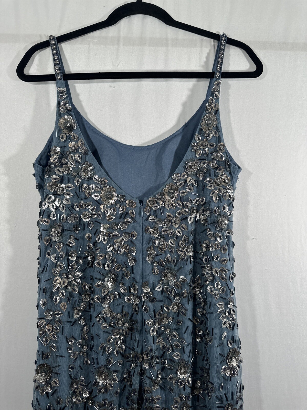 NWT Mac Duggal [ 10 ] 5477 Floral Embellished Scoop Neck Gown in Slate Grey J785