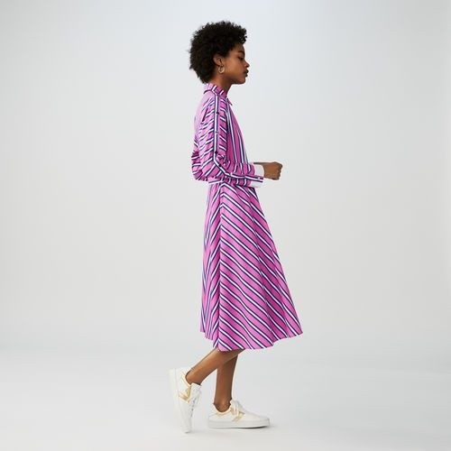 MAJE Pink Purple White Stripe Cocktail Midi Button-Down Shirt-Dress 3 = M 8/10