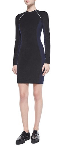 T By Alexander Wang Long Sleeve Scuba Zipper Dress Colorblock Blue Black Size 6