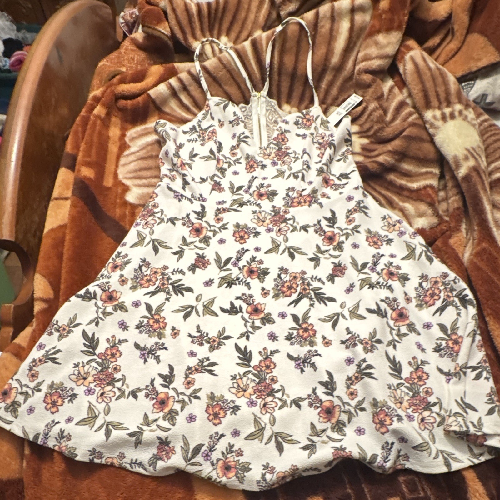 No Boundaries White Multicolor Floral Lace Bodice Strappy Zip Back Mini Dress XL