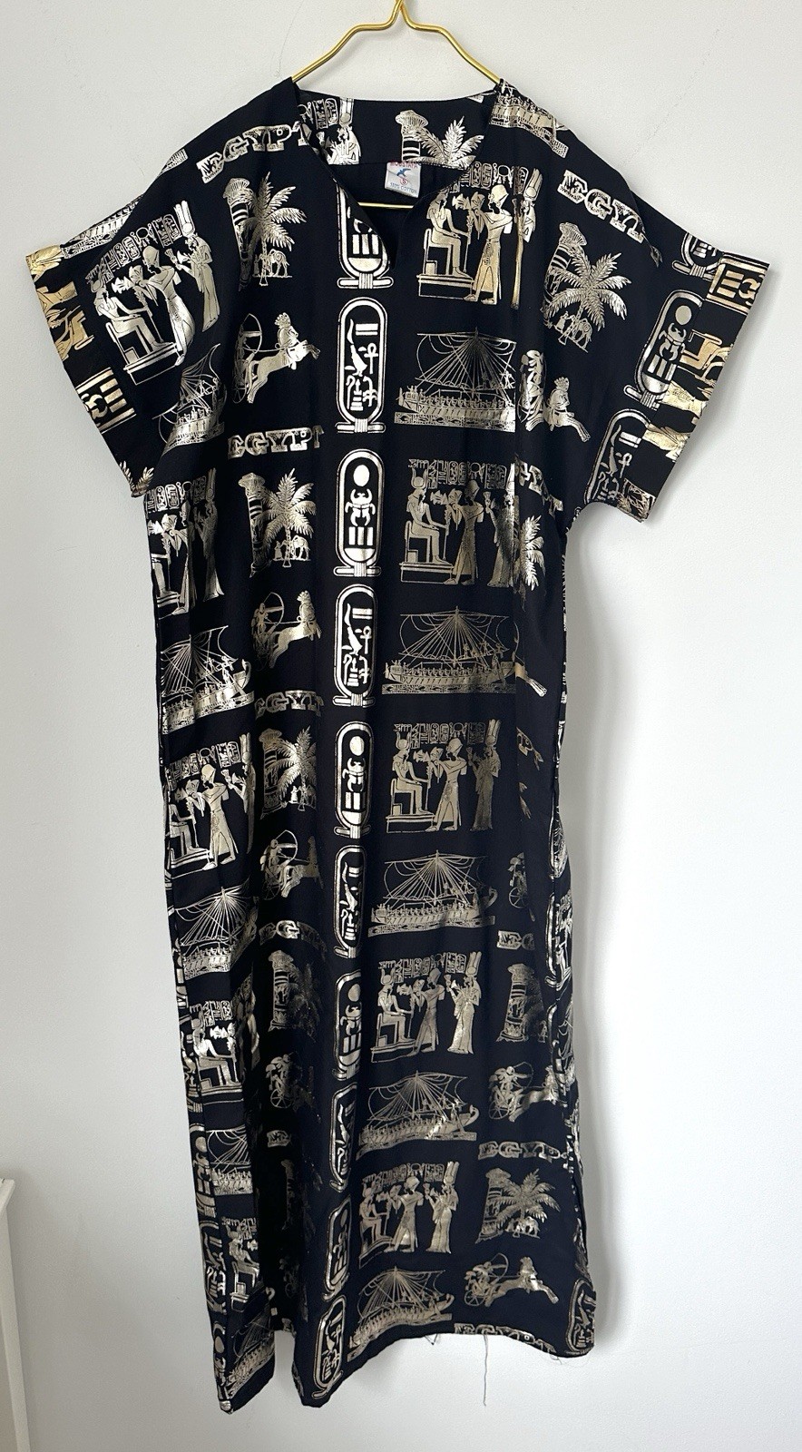 Moustafa Black Gold Egypt Short Sleeve Long Cotton Oversized Dress Womens Small