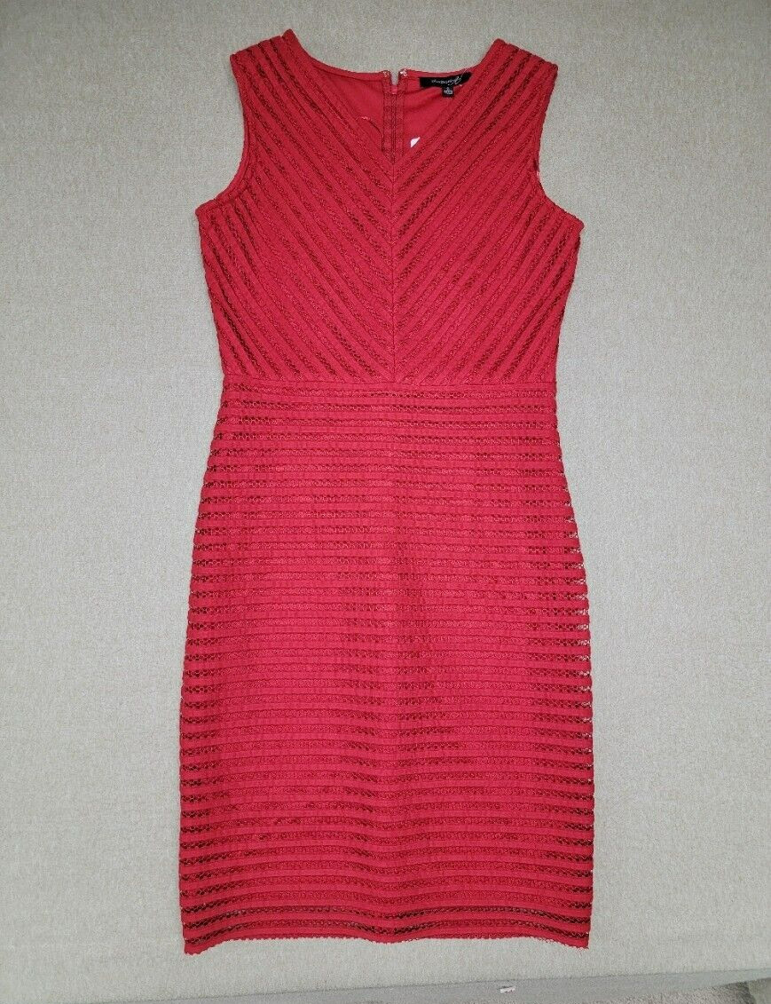 NWT~WARDROBE A~ Sleeveless Red Dress Size 8 Lace/Mesh Lined Back Zip V-Neck