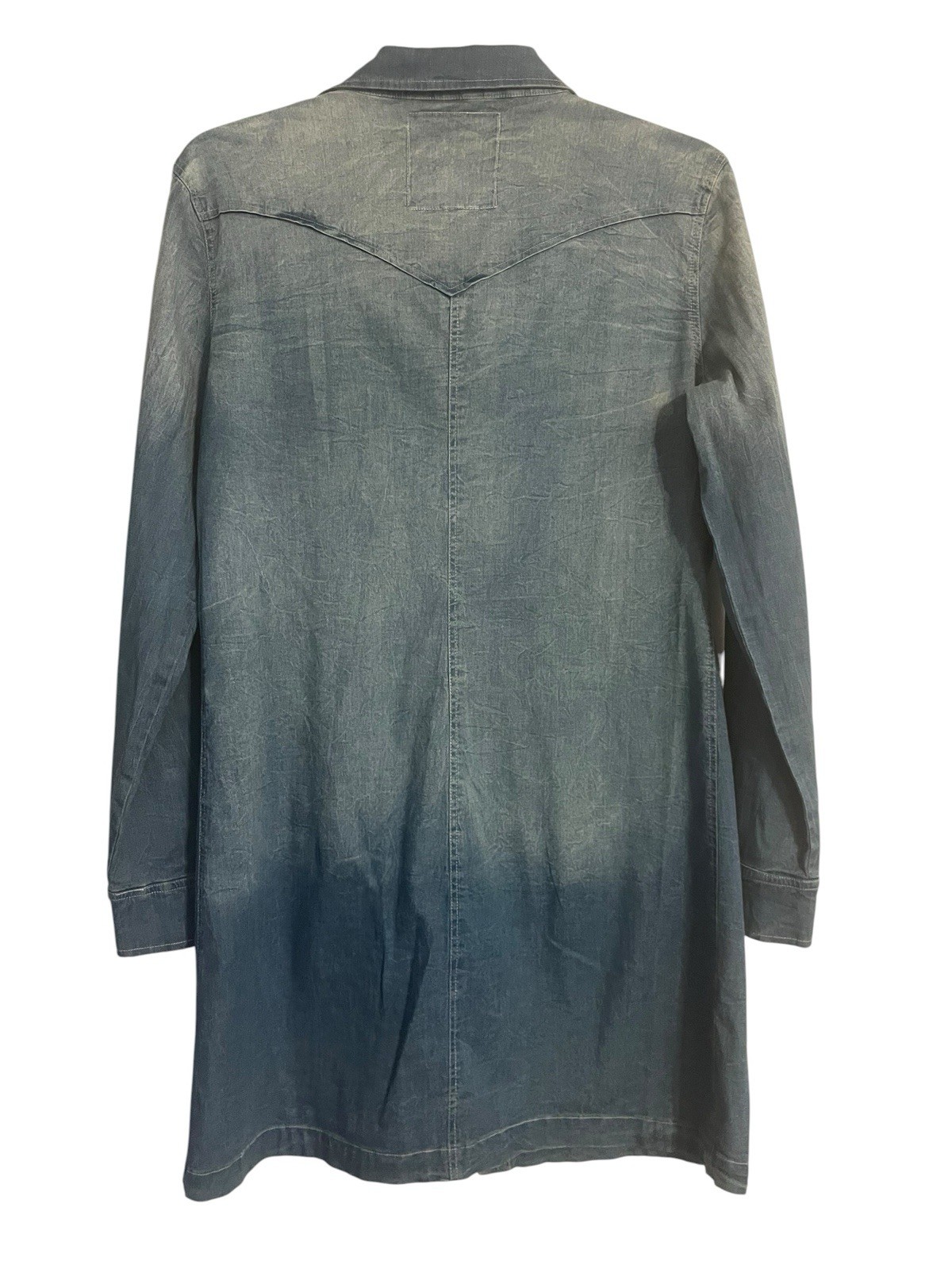 Johnny Was 3J Workshop Denim Chambray Shirt Dress Western Snap Blue I Small
