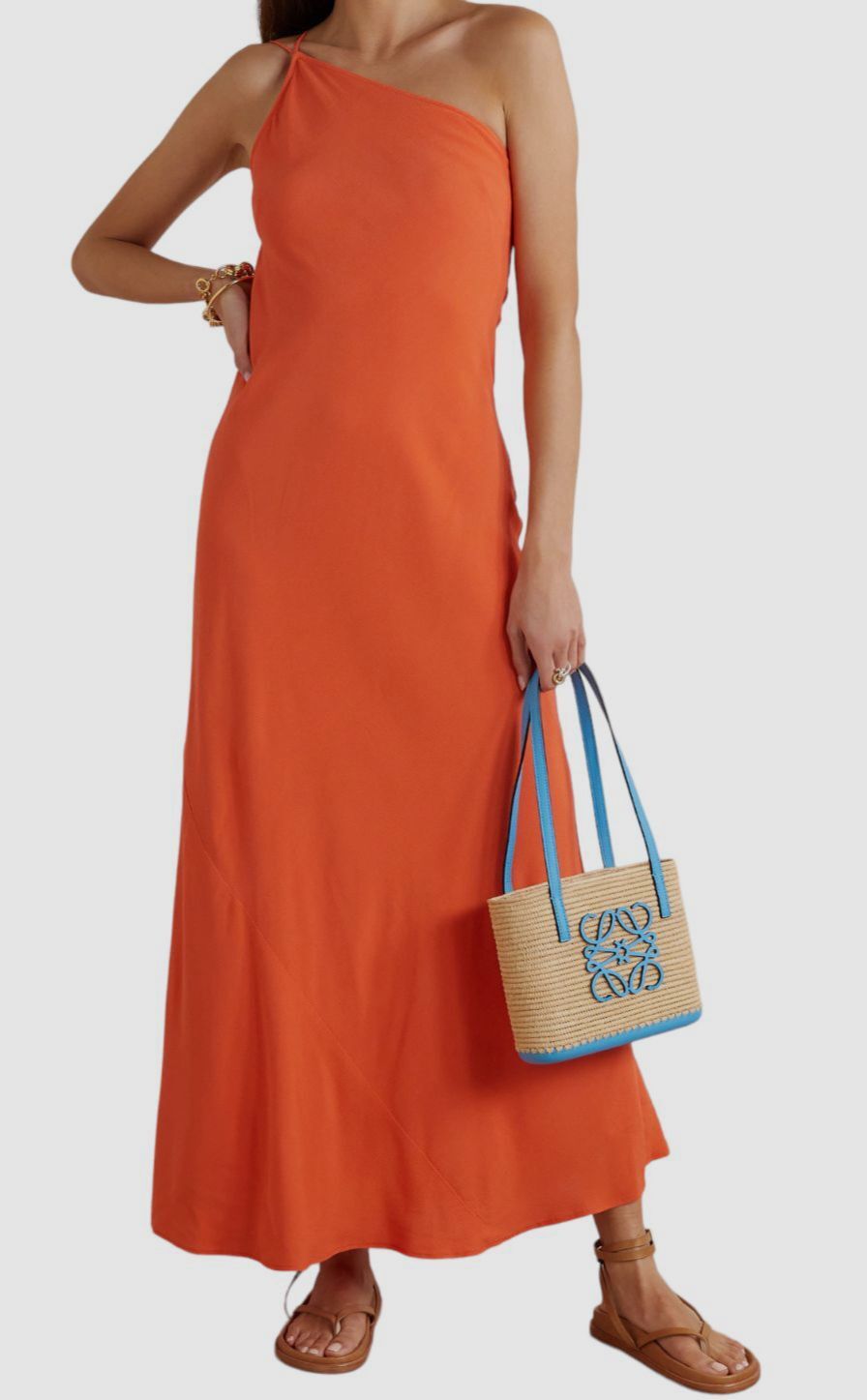 $650 Three Graces London Women Orange One-shoulder Crepe Maxi Dress Sz UK 8/US4
