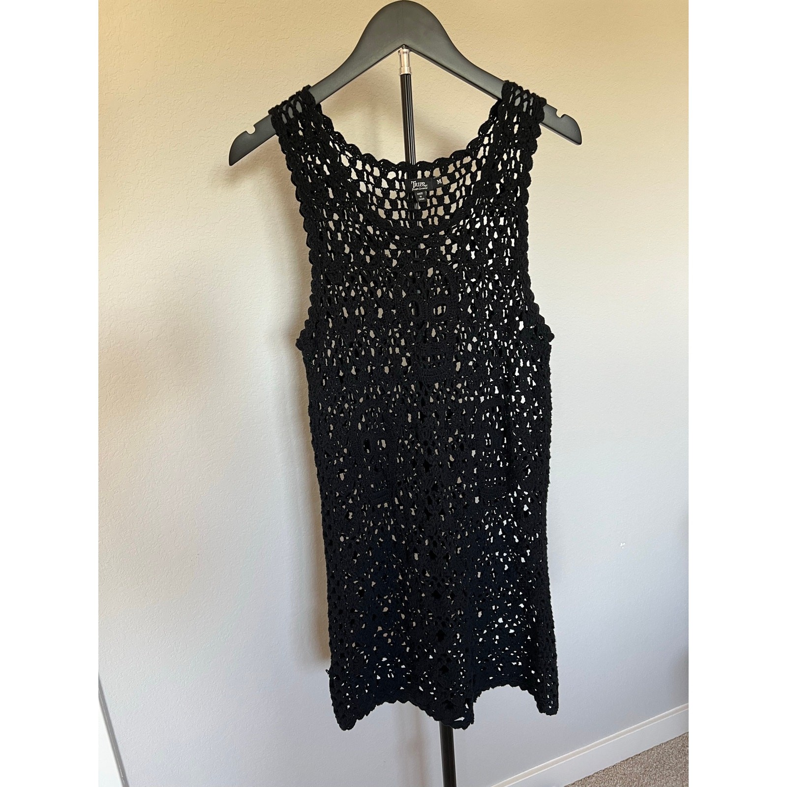 Tripp NYC Black Crochet Skull Tunic Tank Dress Goth Punk Mesh Cover Up M