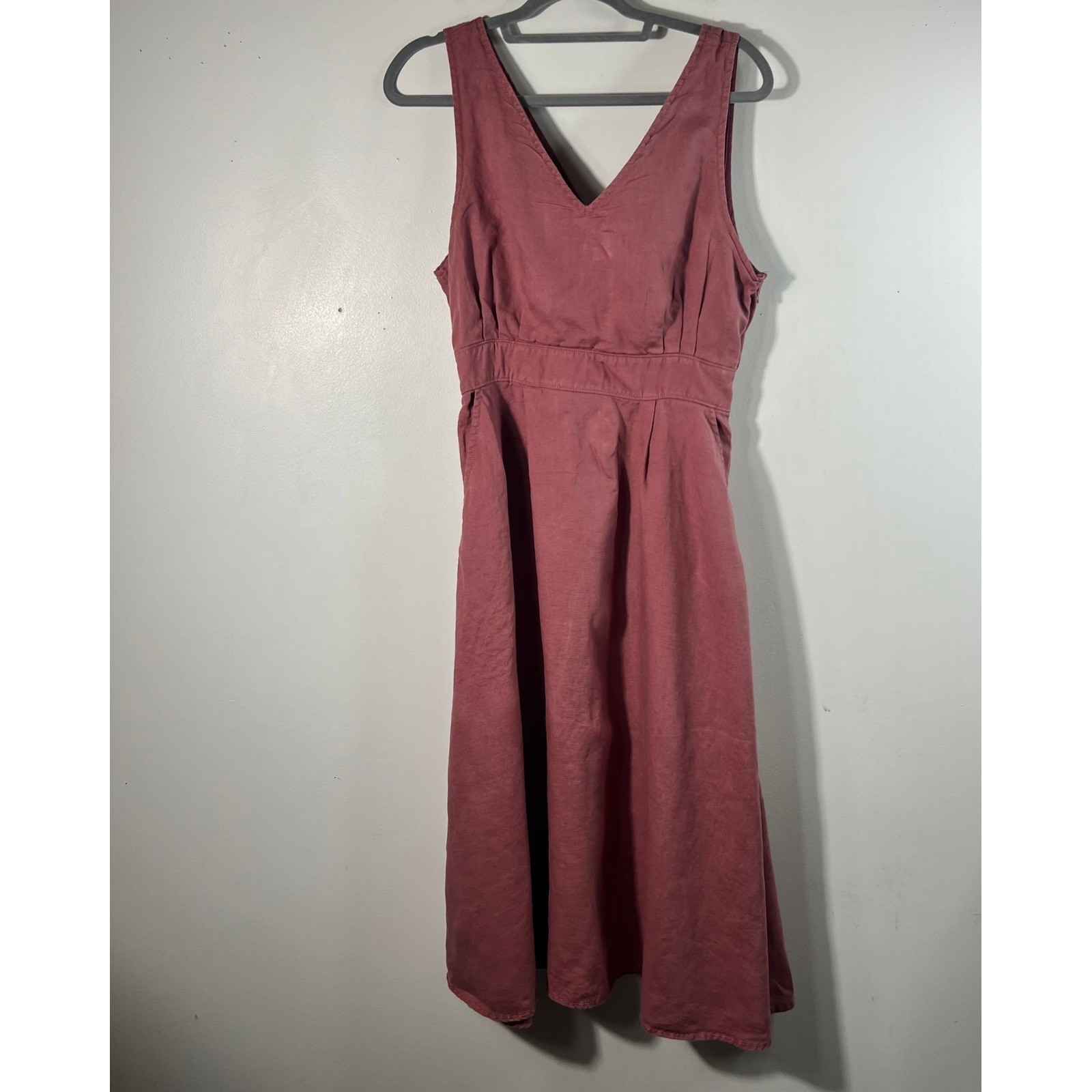 Cynthia Rowley V Neck Linen Midi Dress Mauve Pink 14 Sleeveless Linen Cotton