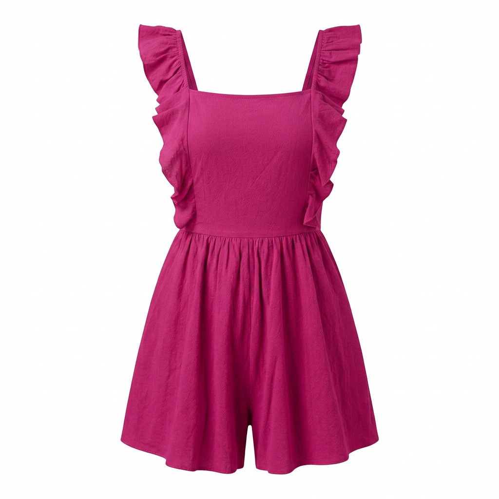 Ruffle Shoulder Back Bow Romper
