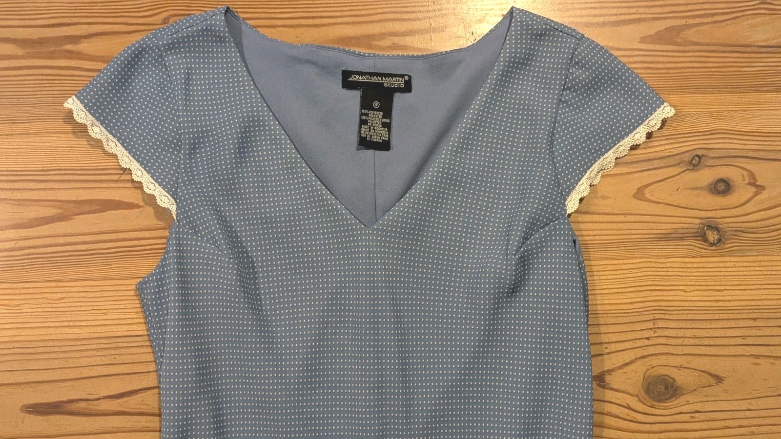 Jonathan Martin Lace Trim Polka Dot Handkerchief Hem Bias Cut 90’s Slip Dress 12