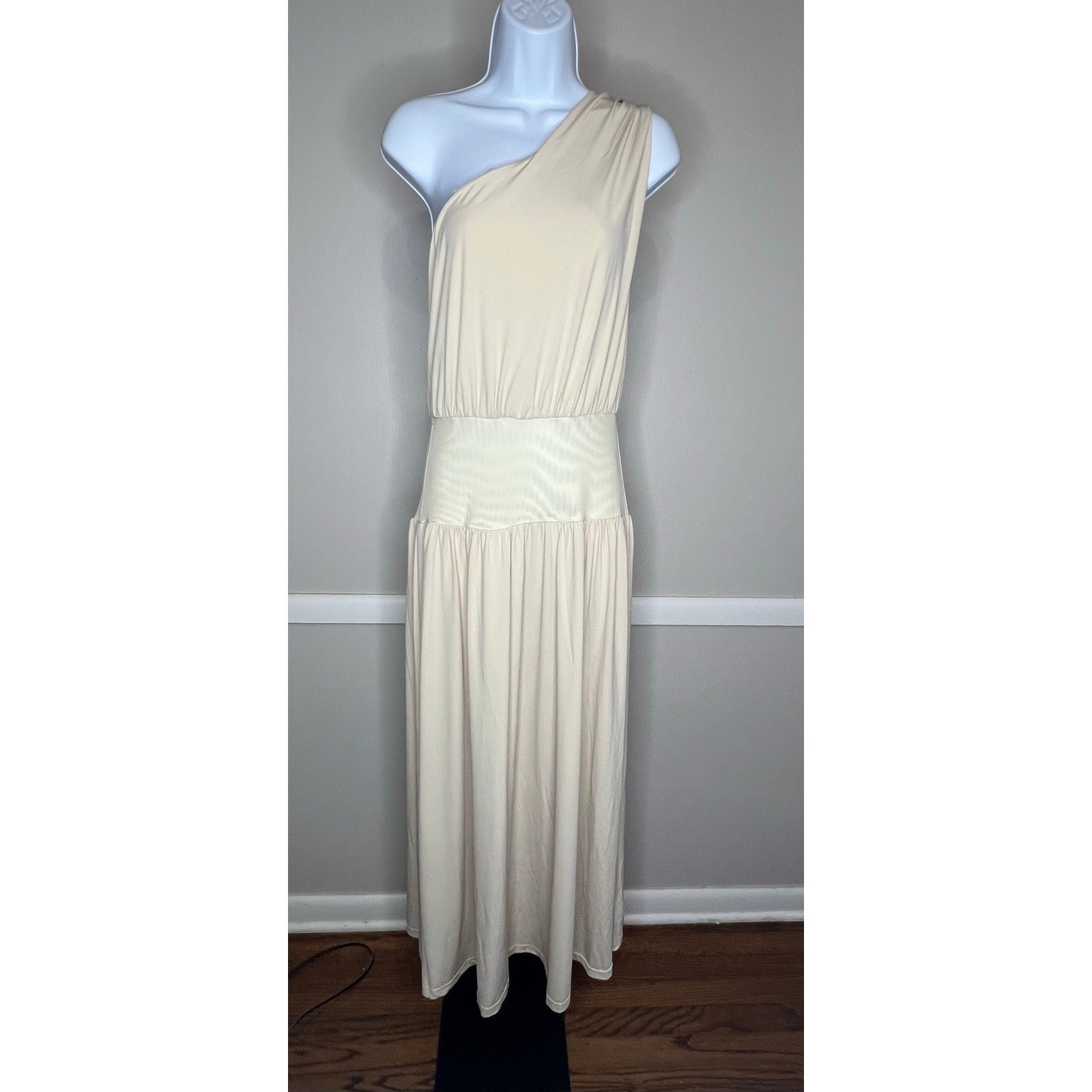 WeWoreWhat One Shoulder Maxi Dress Wood Ash Cream Stretch NWT Medium