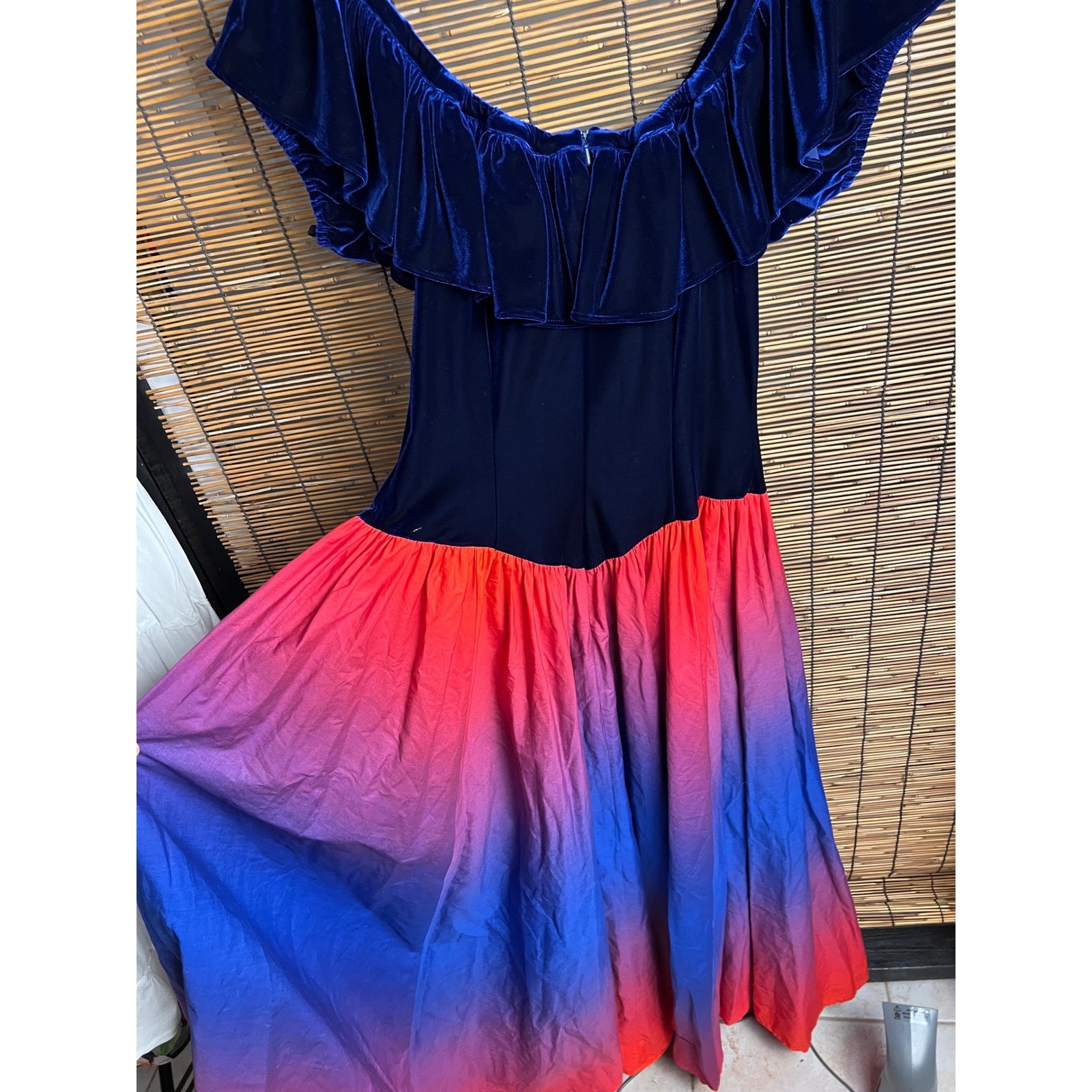 Ui No! Hawaii Velvet Off Shoulder Ombre Maxi Dress Navy Blue Red Purple 11-12