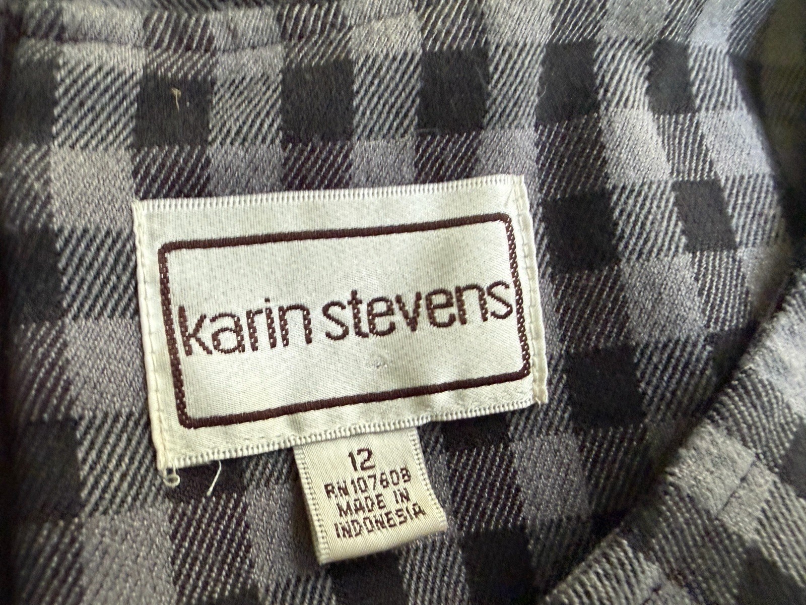 Karin Steven’s Gray and Black Plaid Dress, Size 12