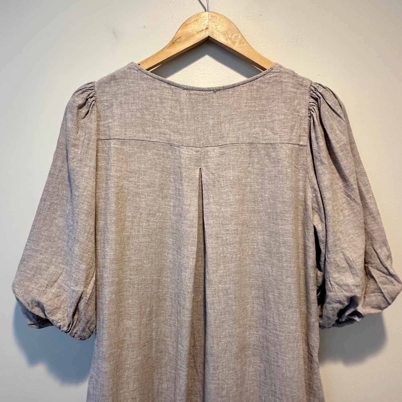 Cynthia Rowley Linen Blend Puff Sleeve Dress Womens Small Neutral Beach Relaxed