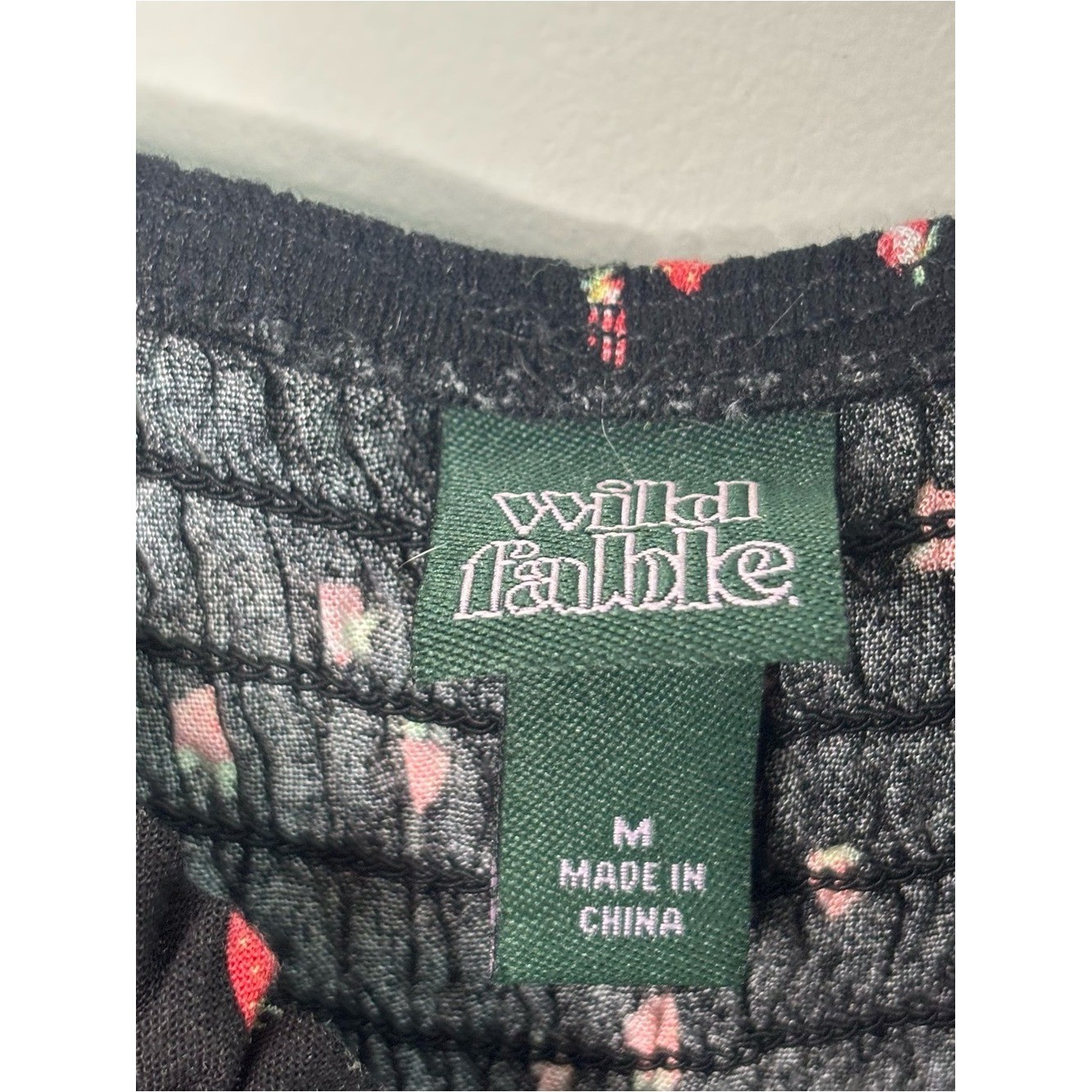 Wild Fable Black Strawberry Print Smocked Sundress Medium Summer Mini Dress