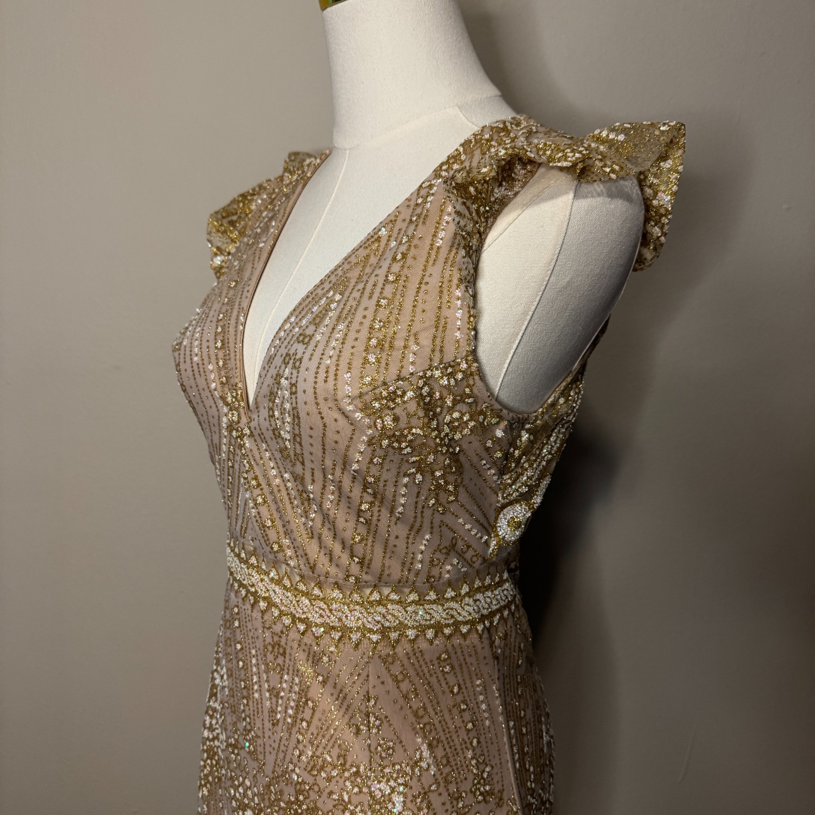 HELLO MOLLY 4 NWOT Glitter Match Me Champagne Open Back Mini Cocktail Dress