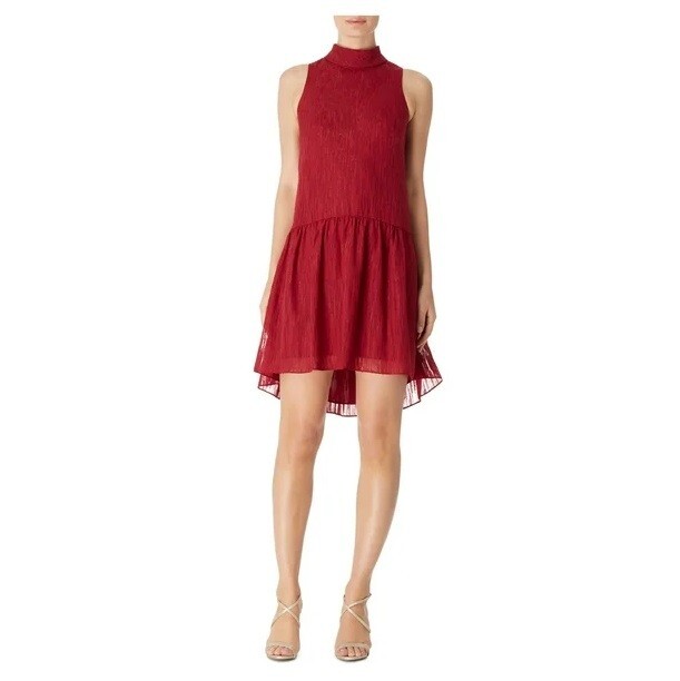 Bar III Womens 4 Garnet Metallic Clip Sleevess Short Dress NWT BD38