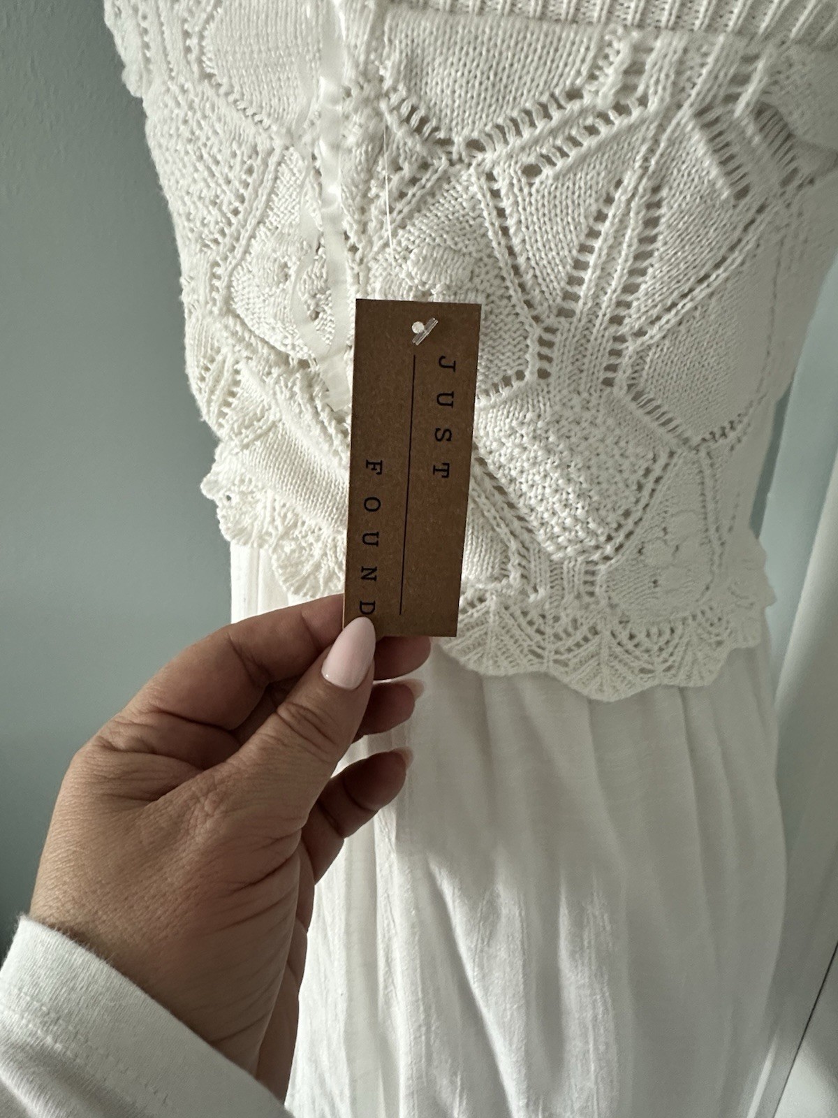Just Found White Crochet Ruffle Square Neck Sleeveless Maxi Dress Size L