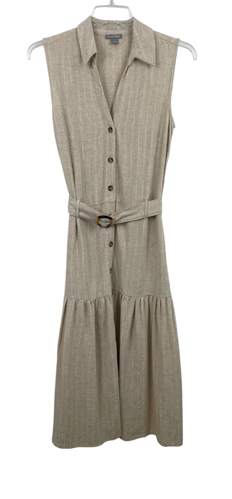 Falls Creek Sleeveless Beige Button-Front Midi Dress w/Belt Size Womens MED