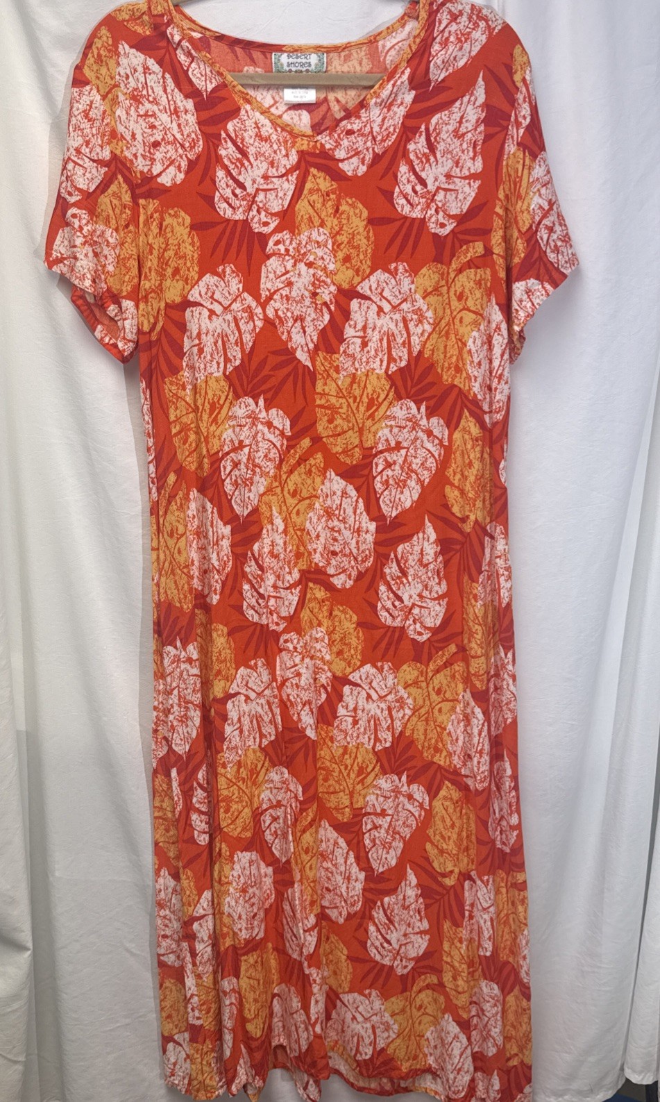 Desert Shores Hawaiian Patio Dress Tropical Leaves Orange and Yellow Size Large