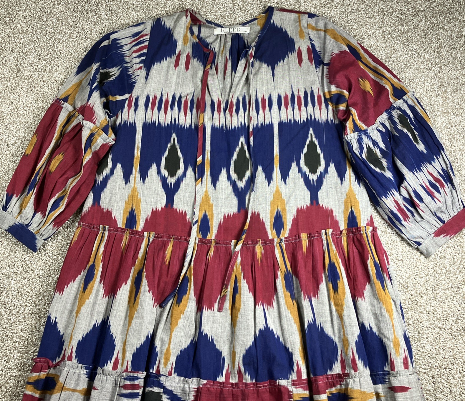 Kleed Long Aztec Pattern Tiered Maxi Dress Size Small w/ Pockets Southwestern