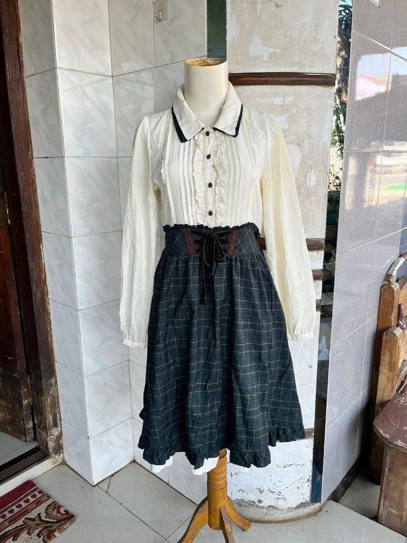 AXES FEMME CHECKED DOCKING BLOUSE DRESS VINTAGE JIRAIKEI LOLITA