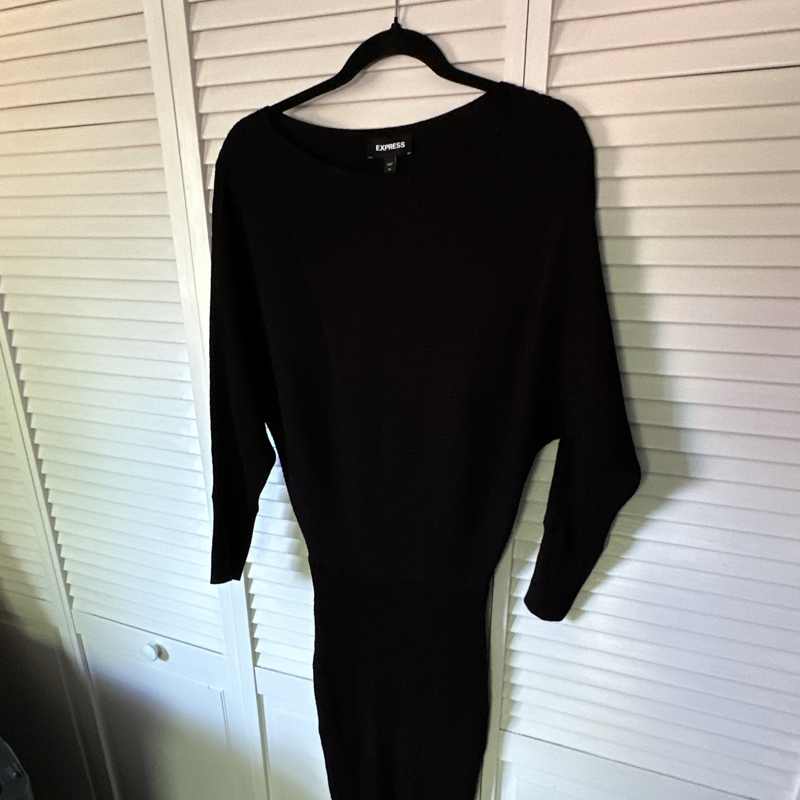 Express Black Solid Round Neck Long Sleeve Bodycon Midi Sweater Dress Size XS