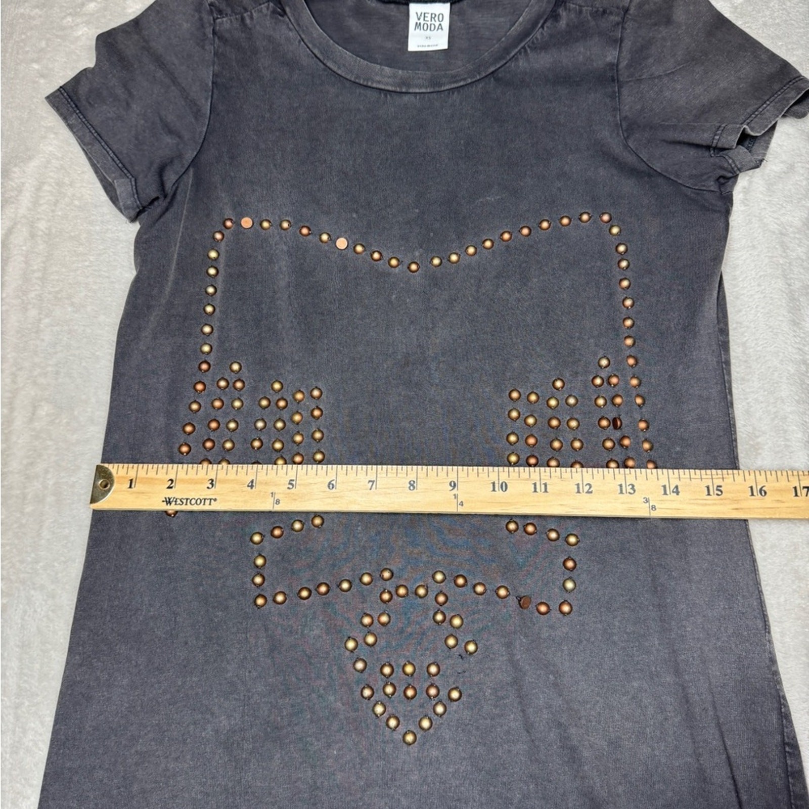 Vero Moda Grey Brown Beaded Grunge Rock Step Up Hem Mini Tunic T-Shirt Dress XS